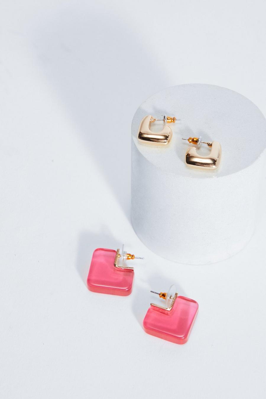 Chunky Cube 2pcs Earrings Set
