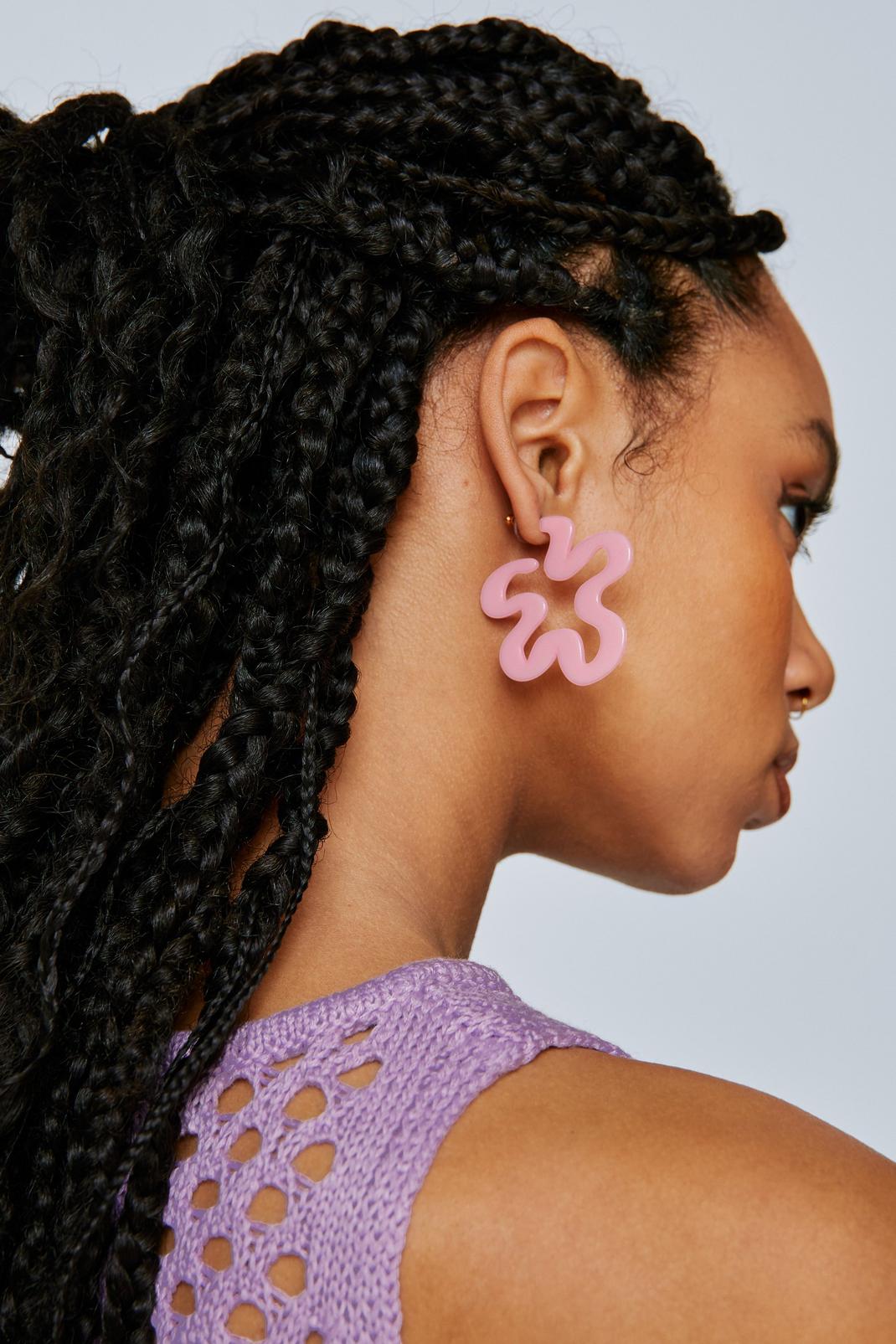 Pink Abstract Floral Hoop Earrings image number 1