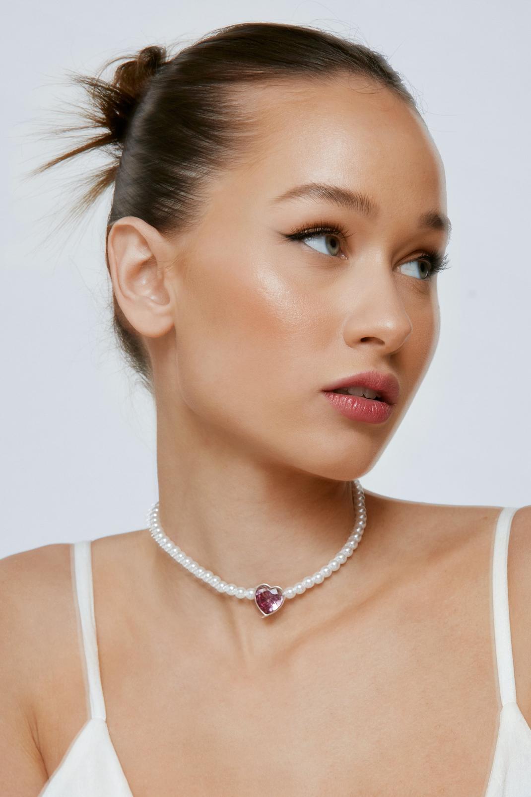 Collier de perles à pierre fantaisie , Pink image number 1