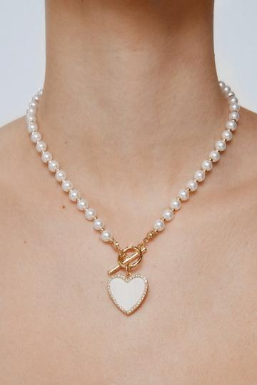 Diamante Pearl Heart Necklace white