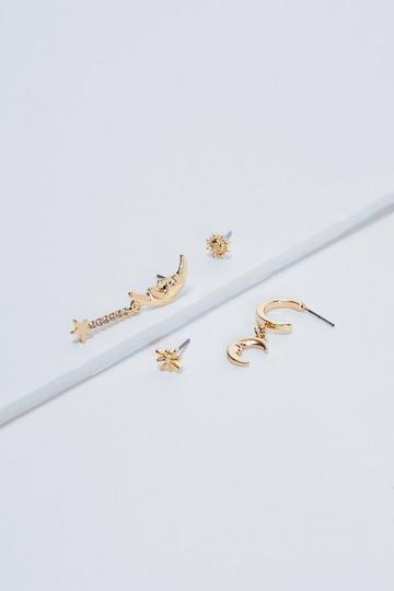 6 Pcs Diamante Earrings Pack gold