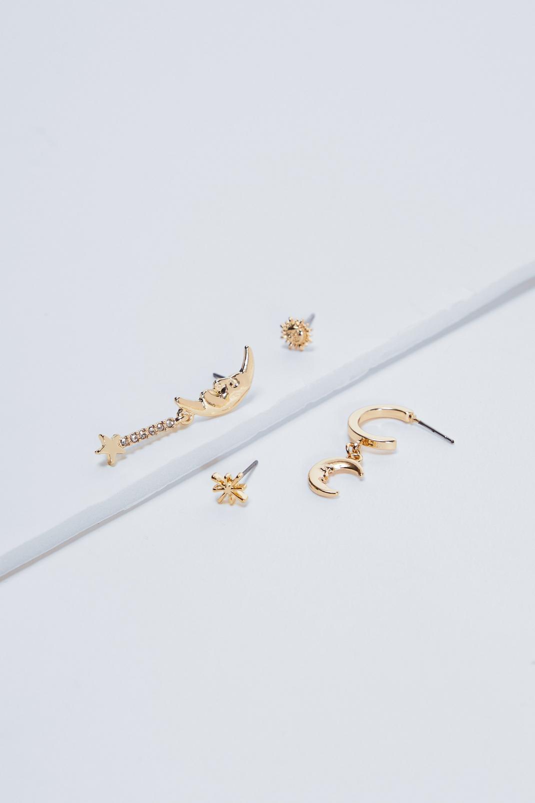 Gold 6 Pcs Celestial Diamante Earrings Pack image number 1