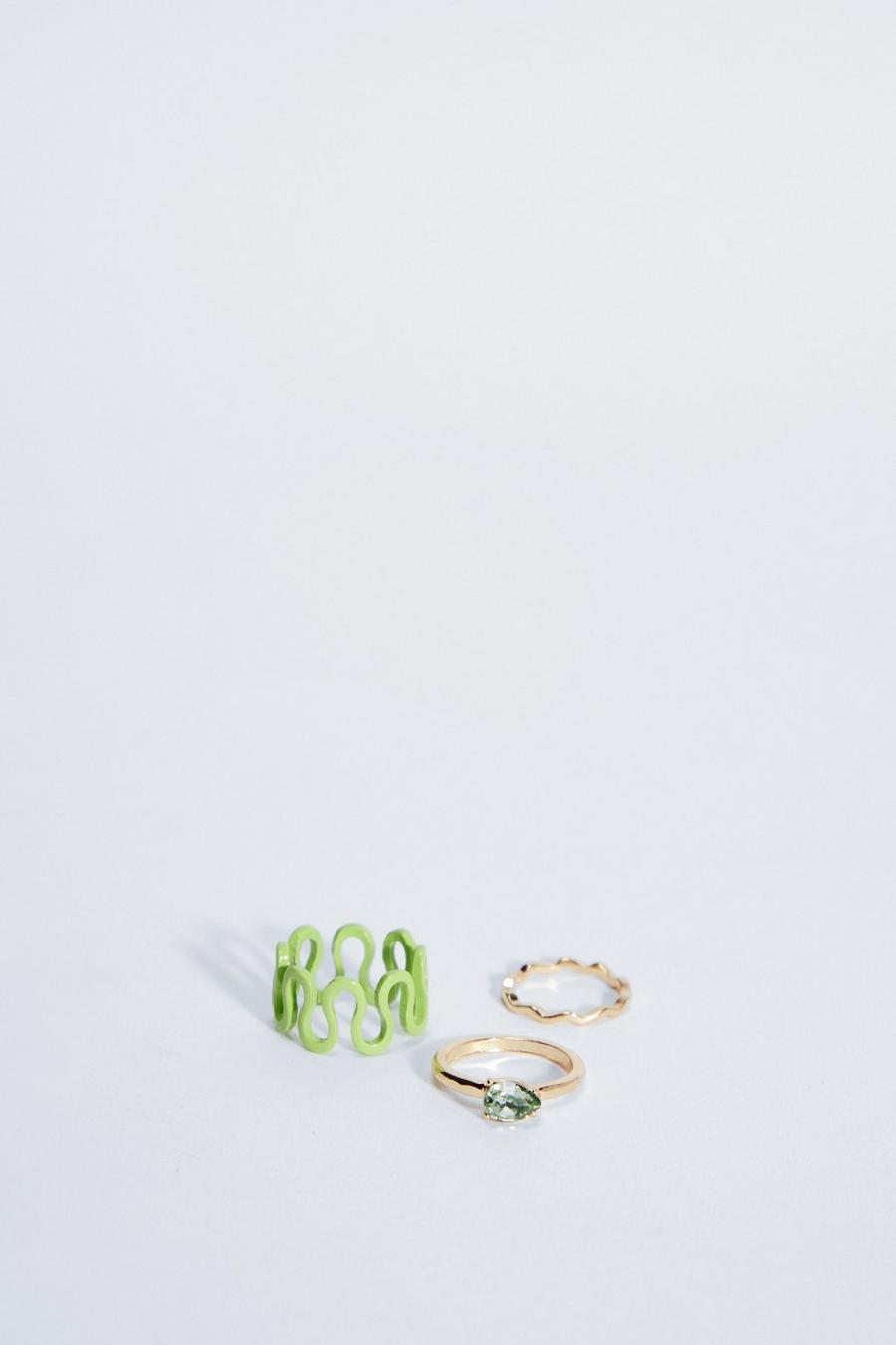 3 Pcs Curvy Embellished Ring Pack