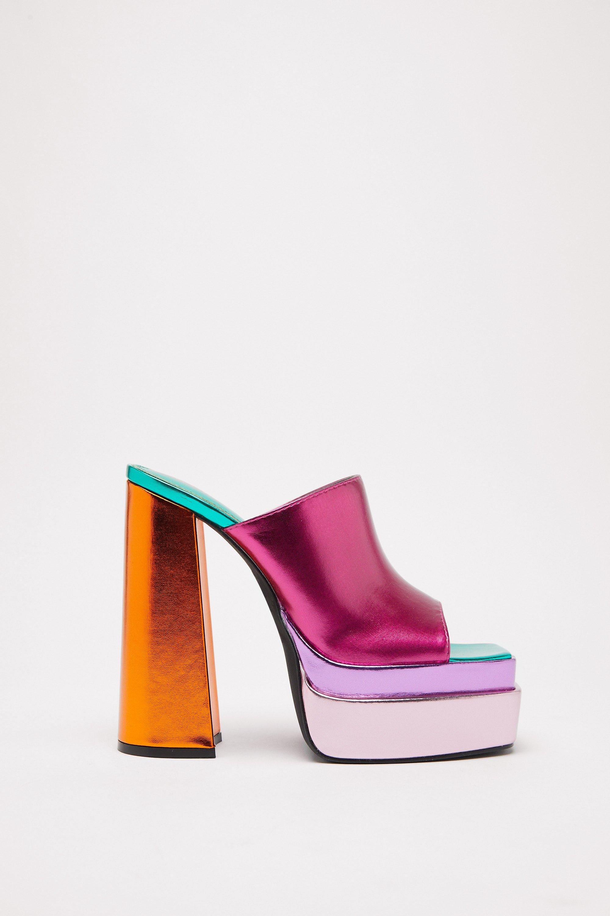 Rainbow Metallic Double Platform Heels