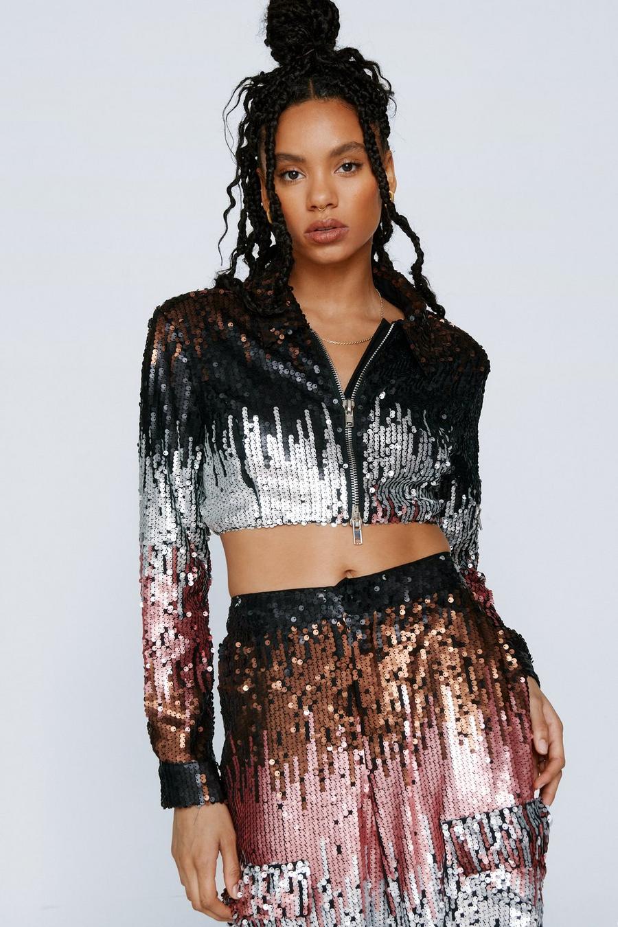 Ombre Sequin Crop Jacket Co-ord