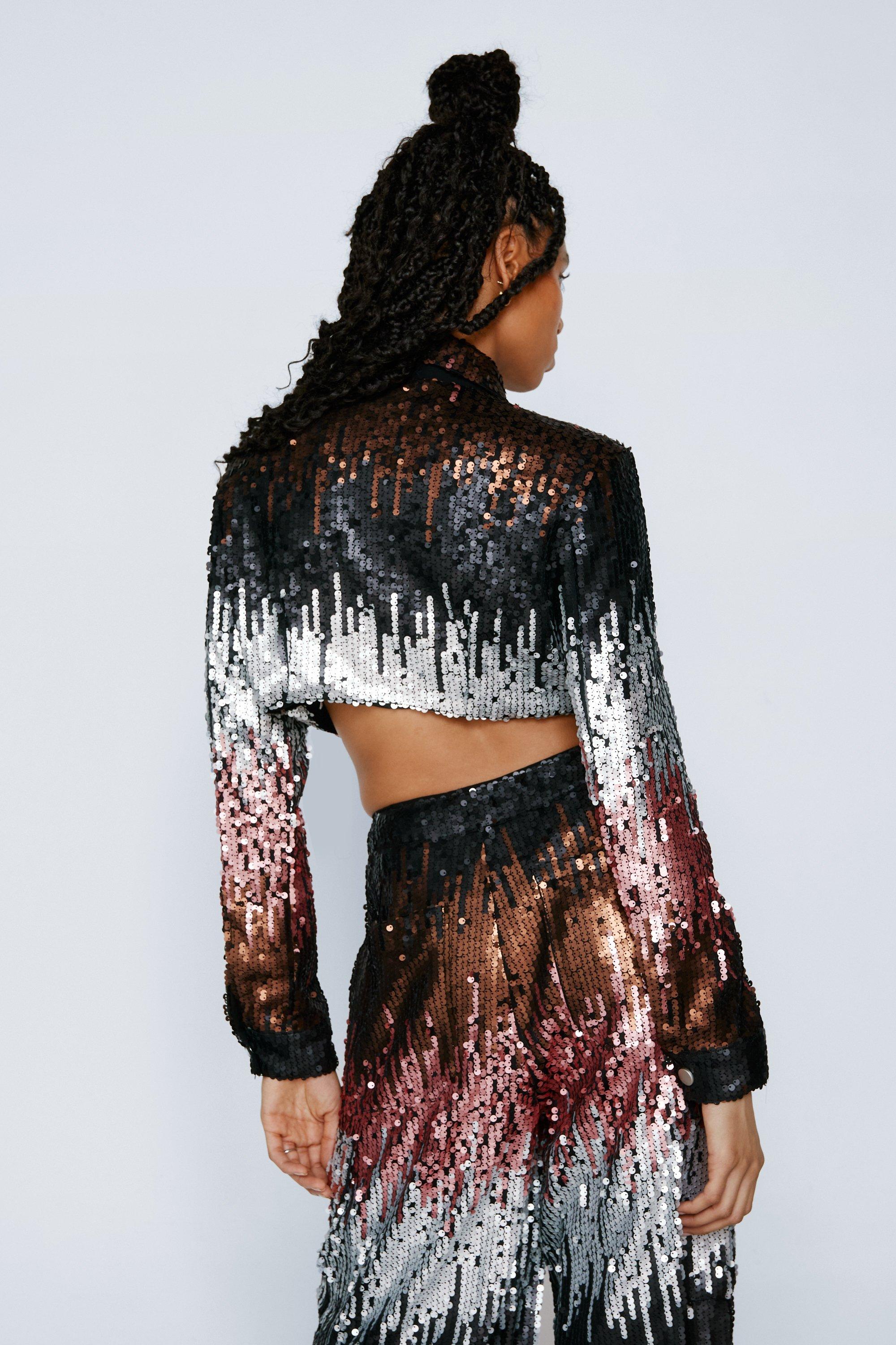 Black sequin hotsell crop jacket