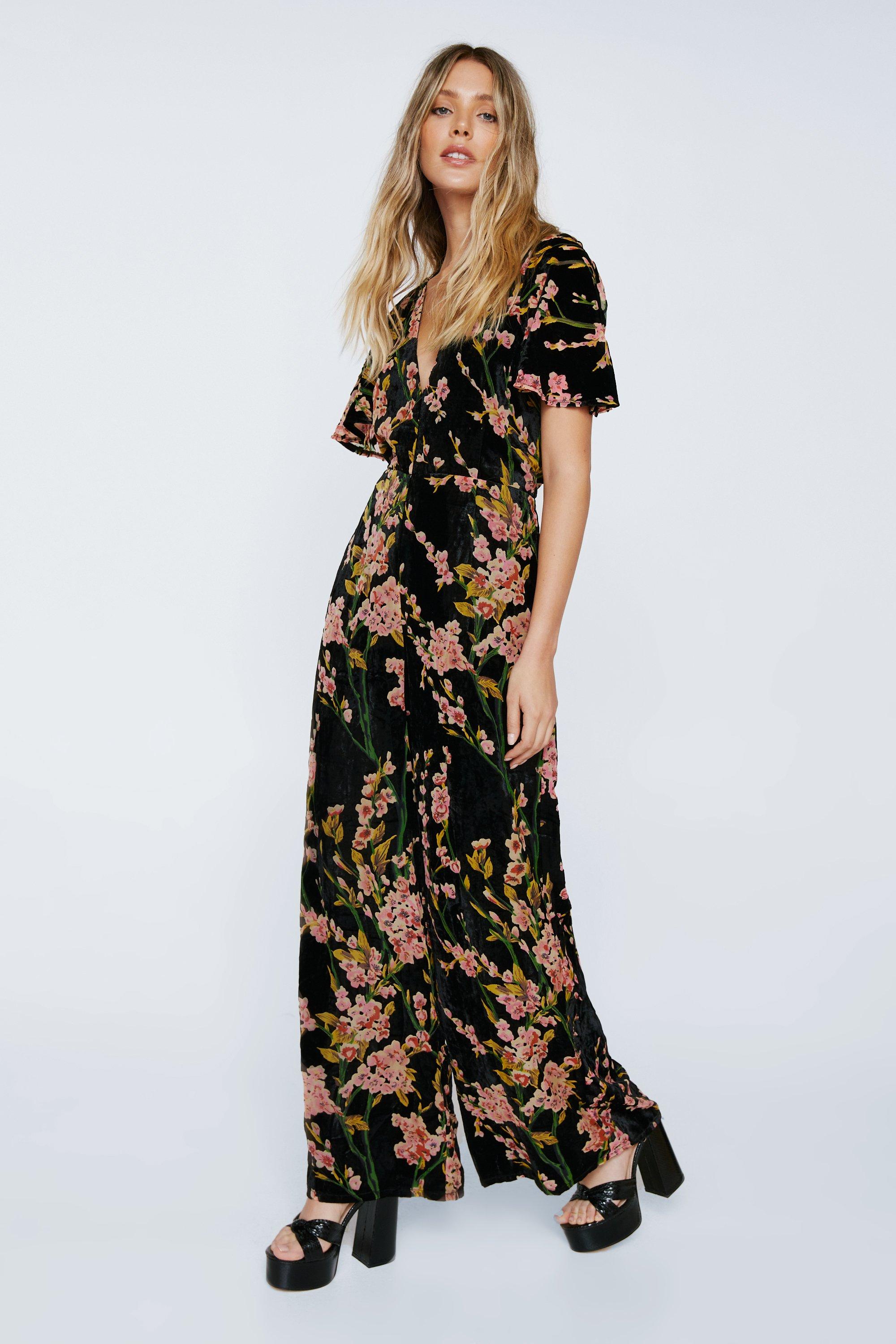 Floral jumpsuit cheap long sleeve