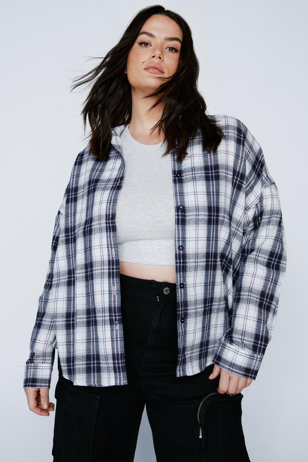 Purple Plus Size Check Relaxed Shirt image number 1
