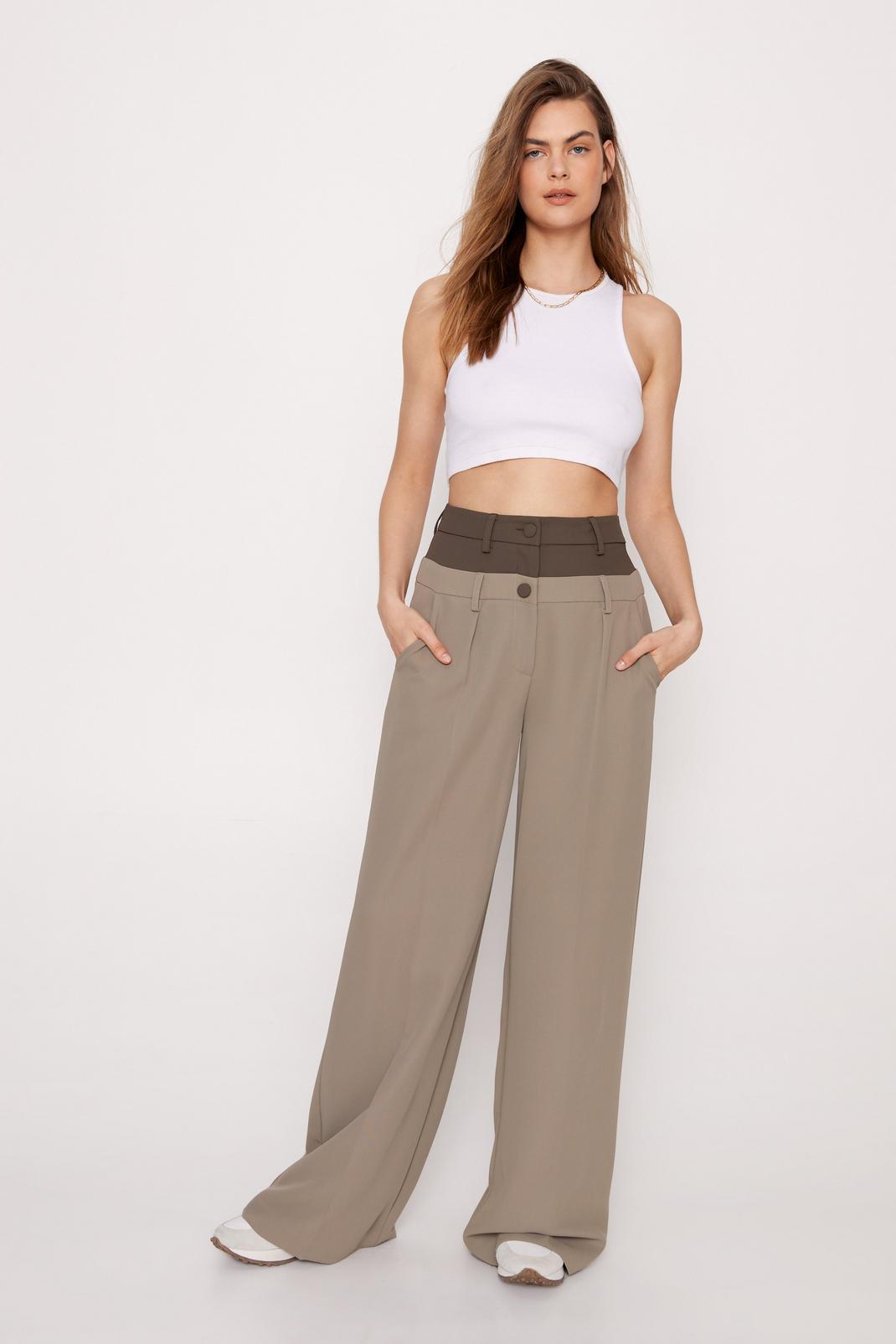 Camel Premium Double Waistband Detail Trousers image number 1
