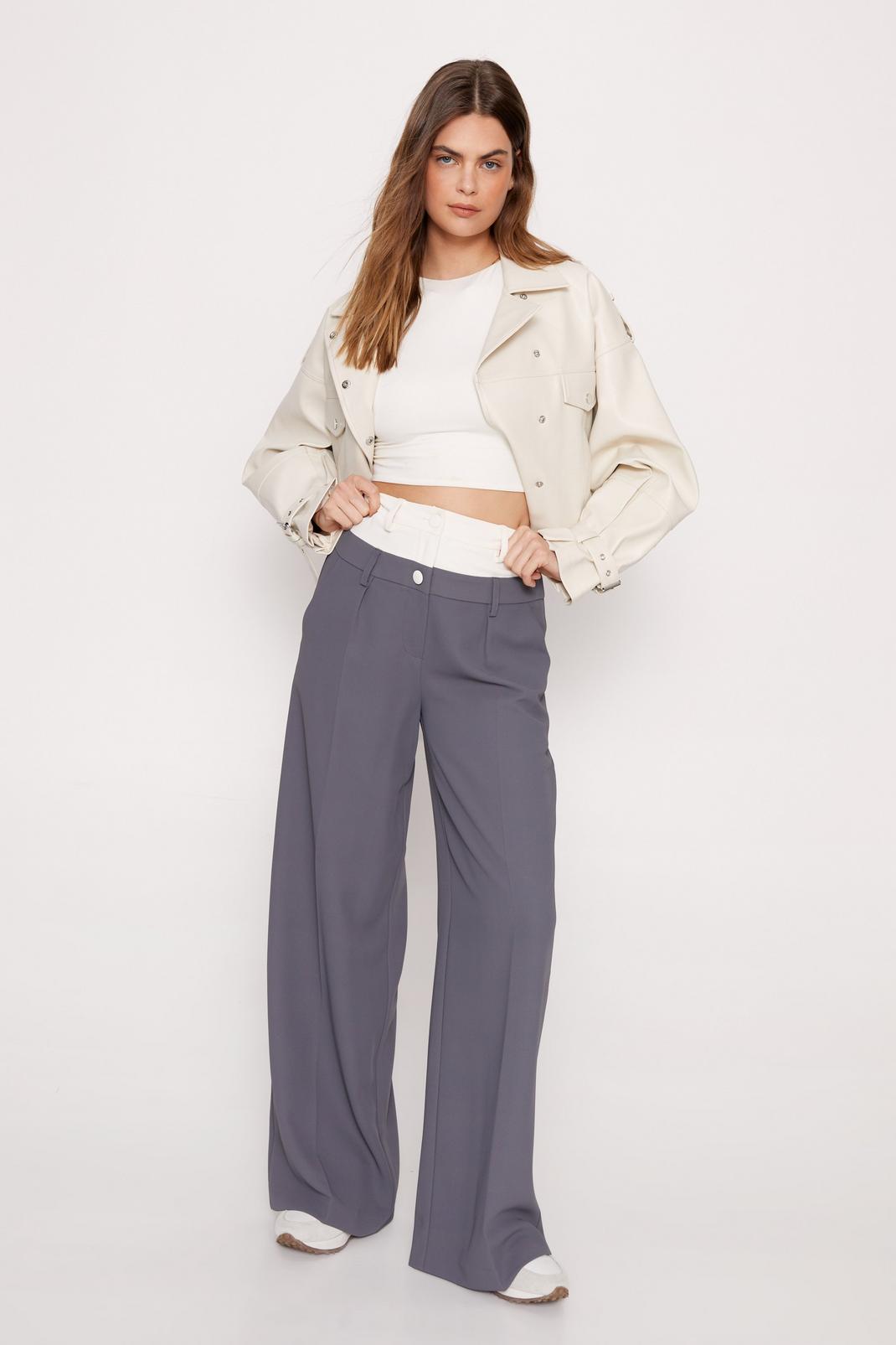 Grey Premium Double Waistband Detail Trousers image number 1