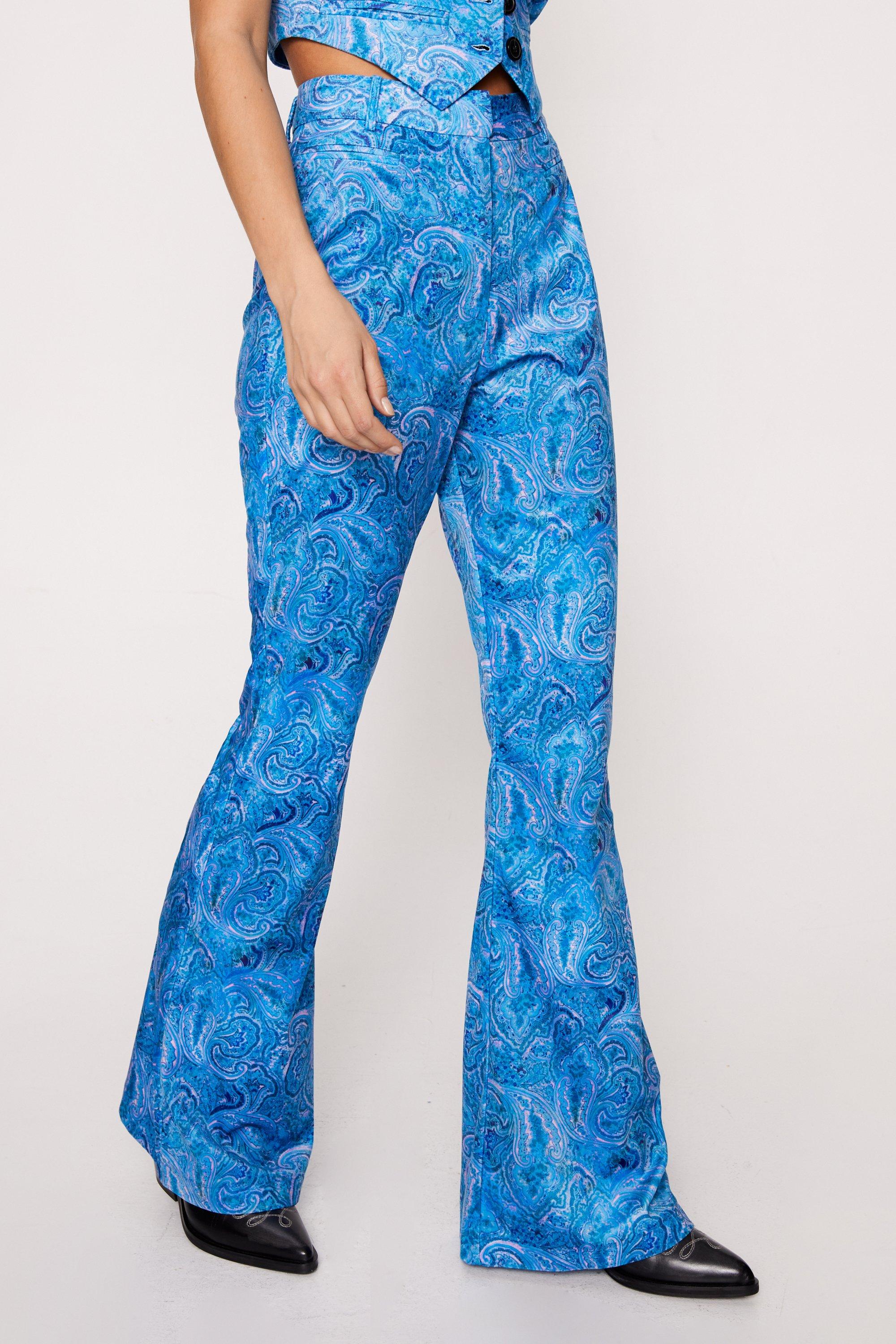 Free People Flare Street Amalia Velvet Flare Printed Peacock Pants