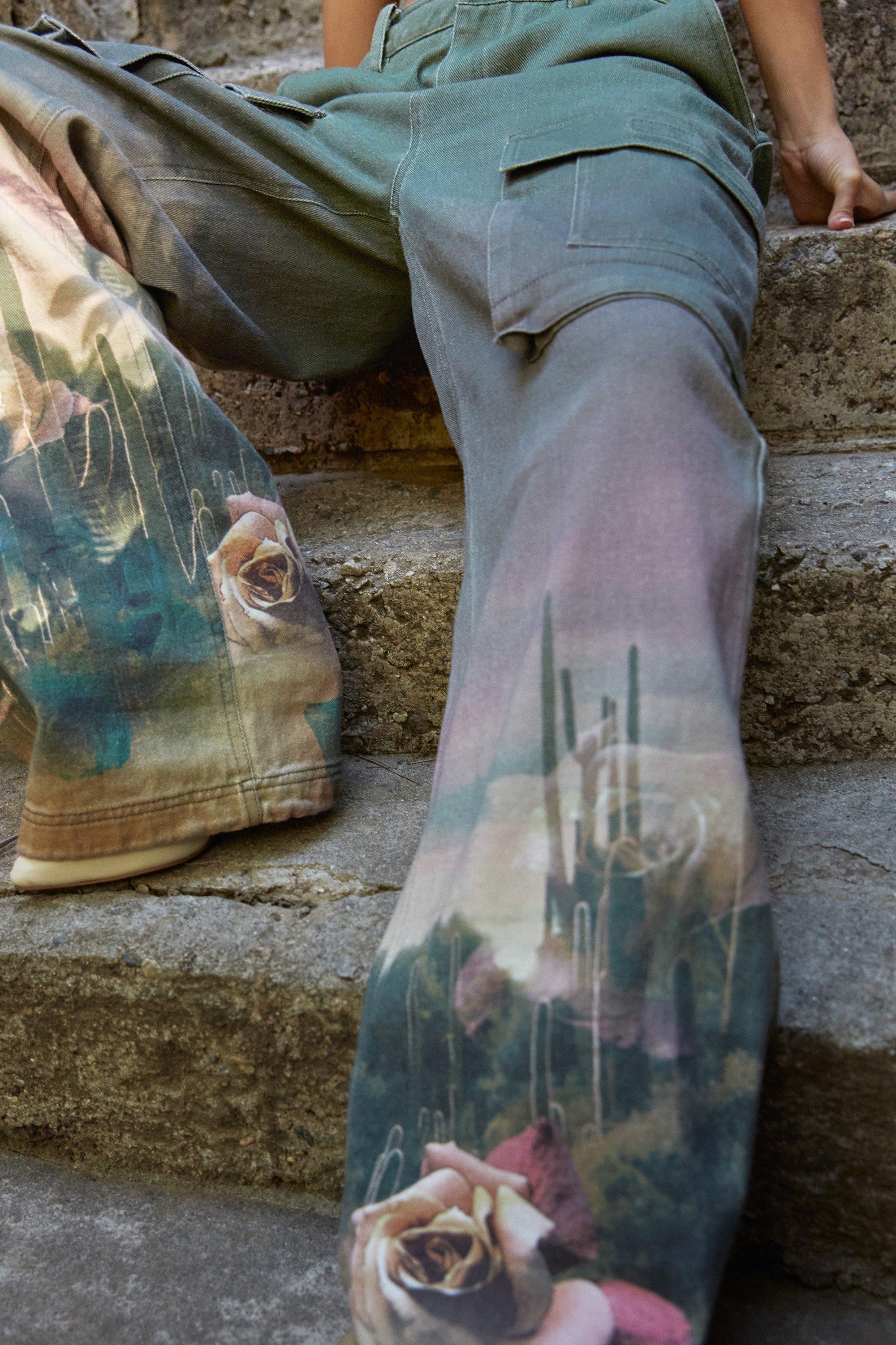 Premium Rose Placement Print Cargo Pants