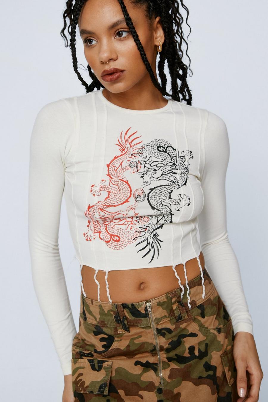 Long Sleeve Exposed Seam Graphic Top