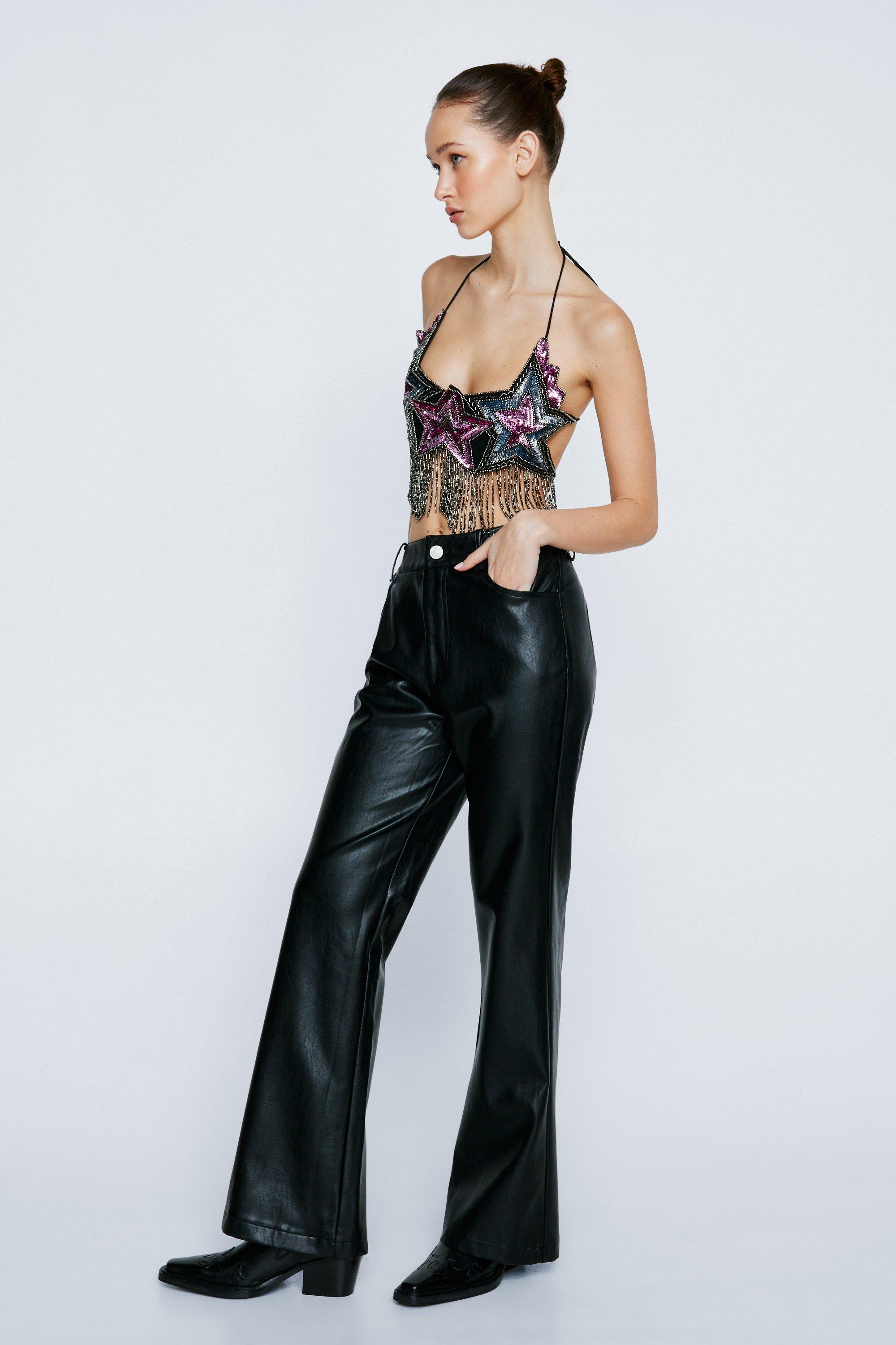 Petite Pantalon flare en simili toiles