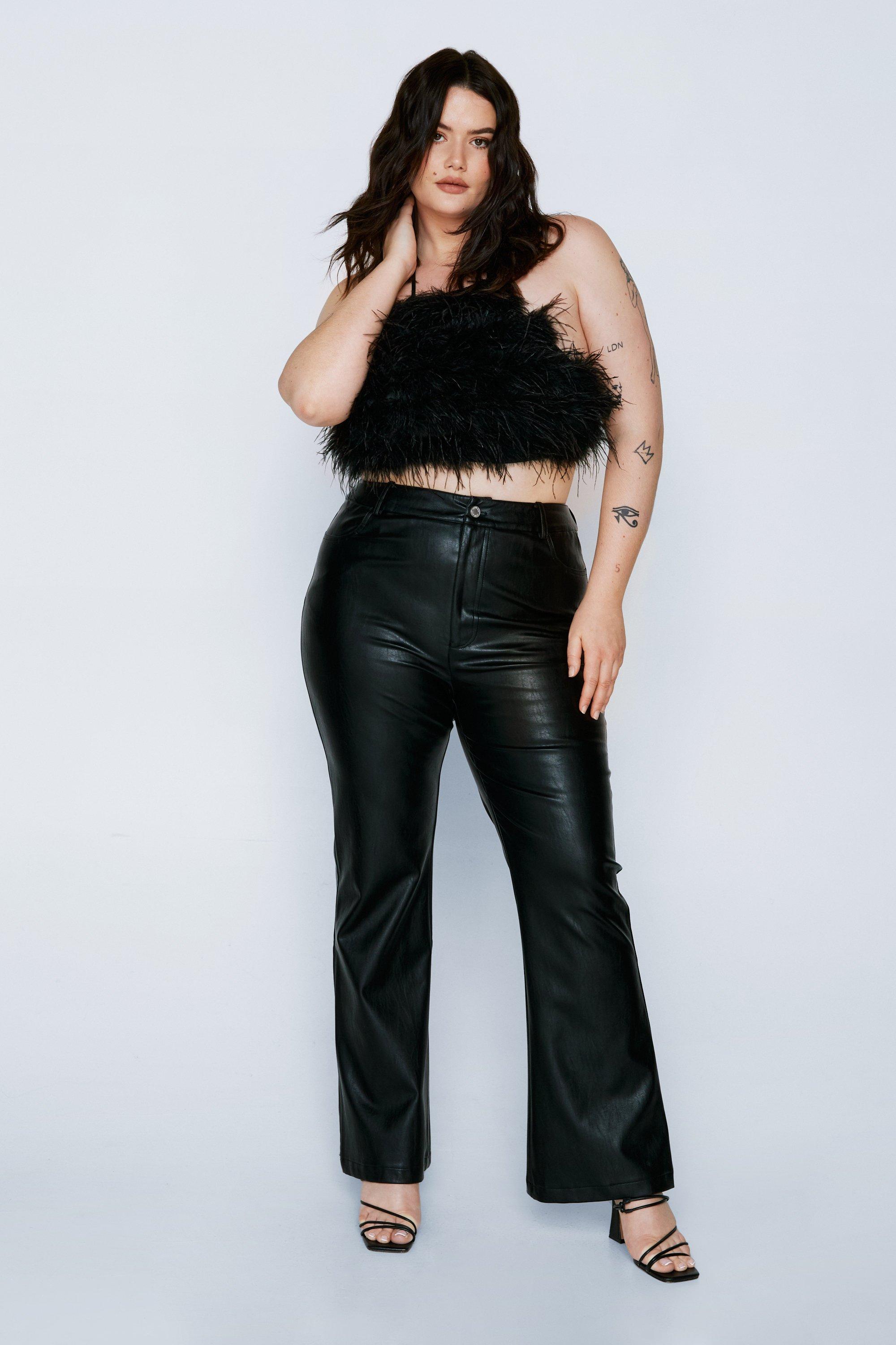 Plus Size Faux Leather Heart Bum Flare Pants