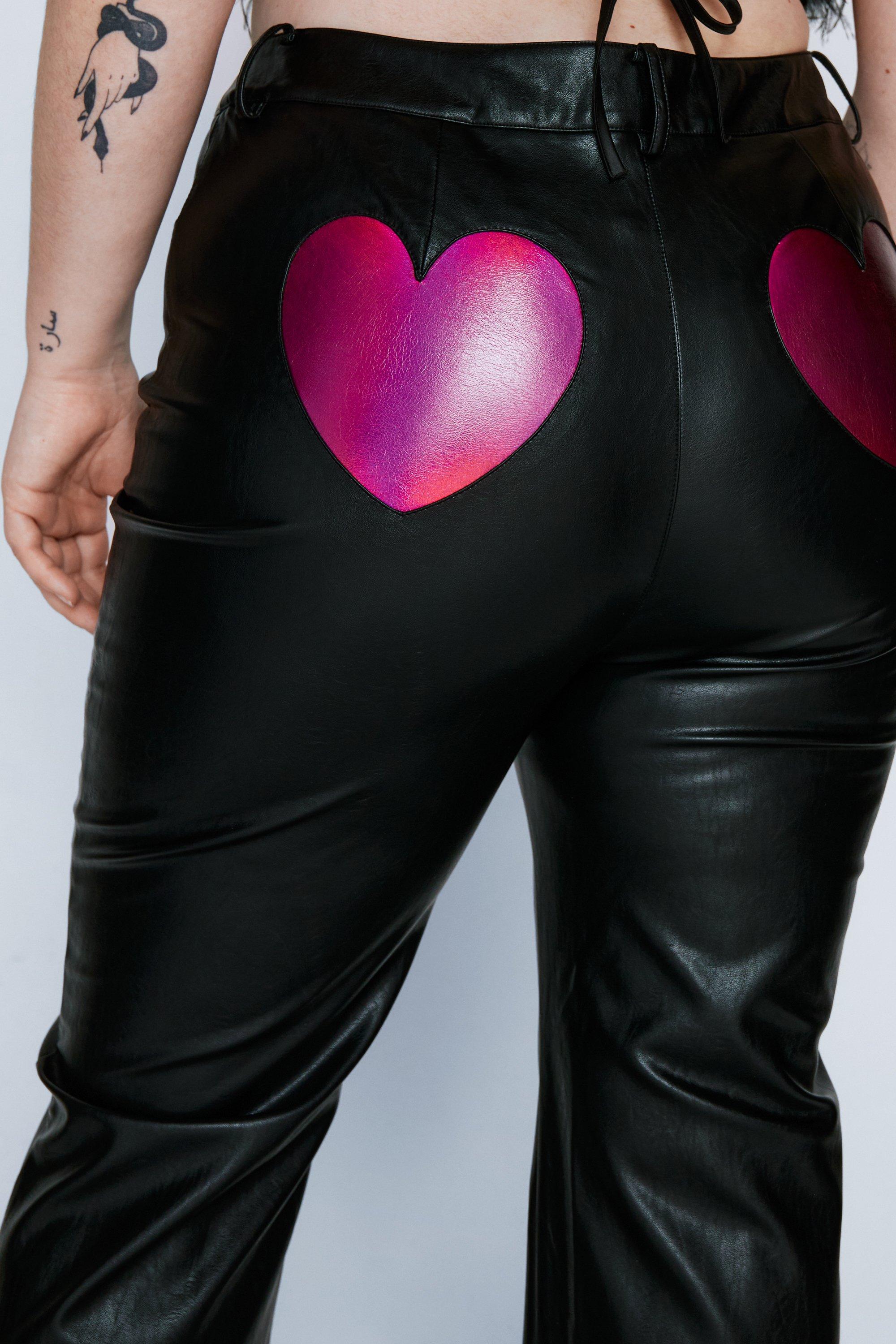 Plus Size Faux Leather Heart Bum Flare Pants