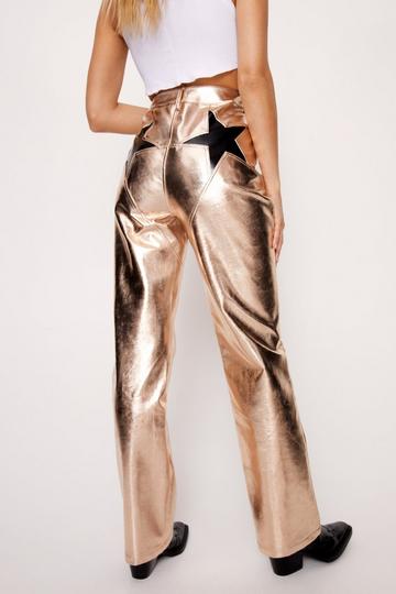 Metallic Star Bum Faux Leather Pants rose gold