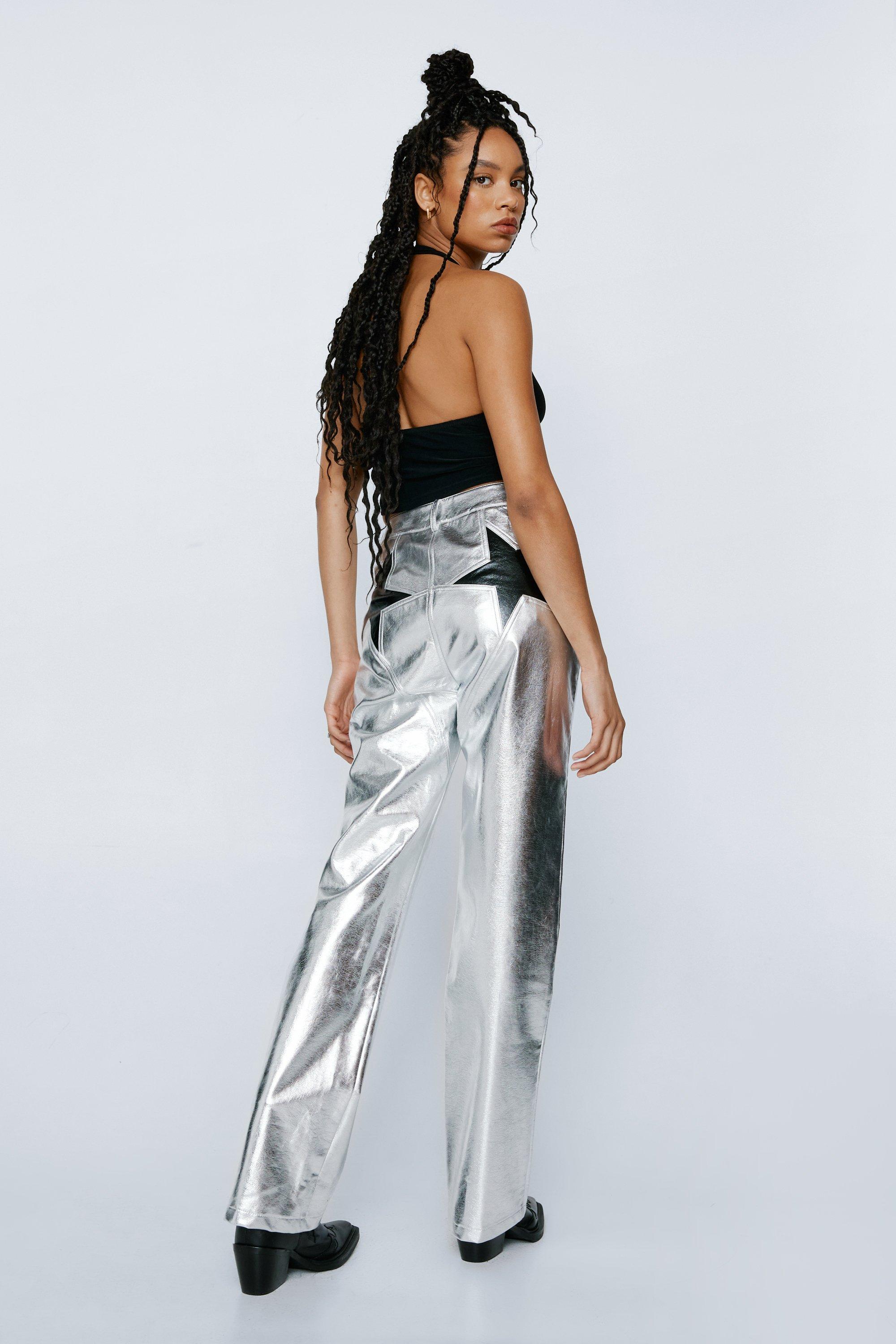 METALLIC FAUX LEATHER TROUSERS