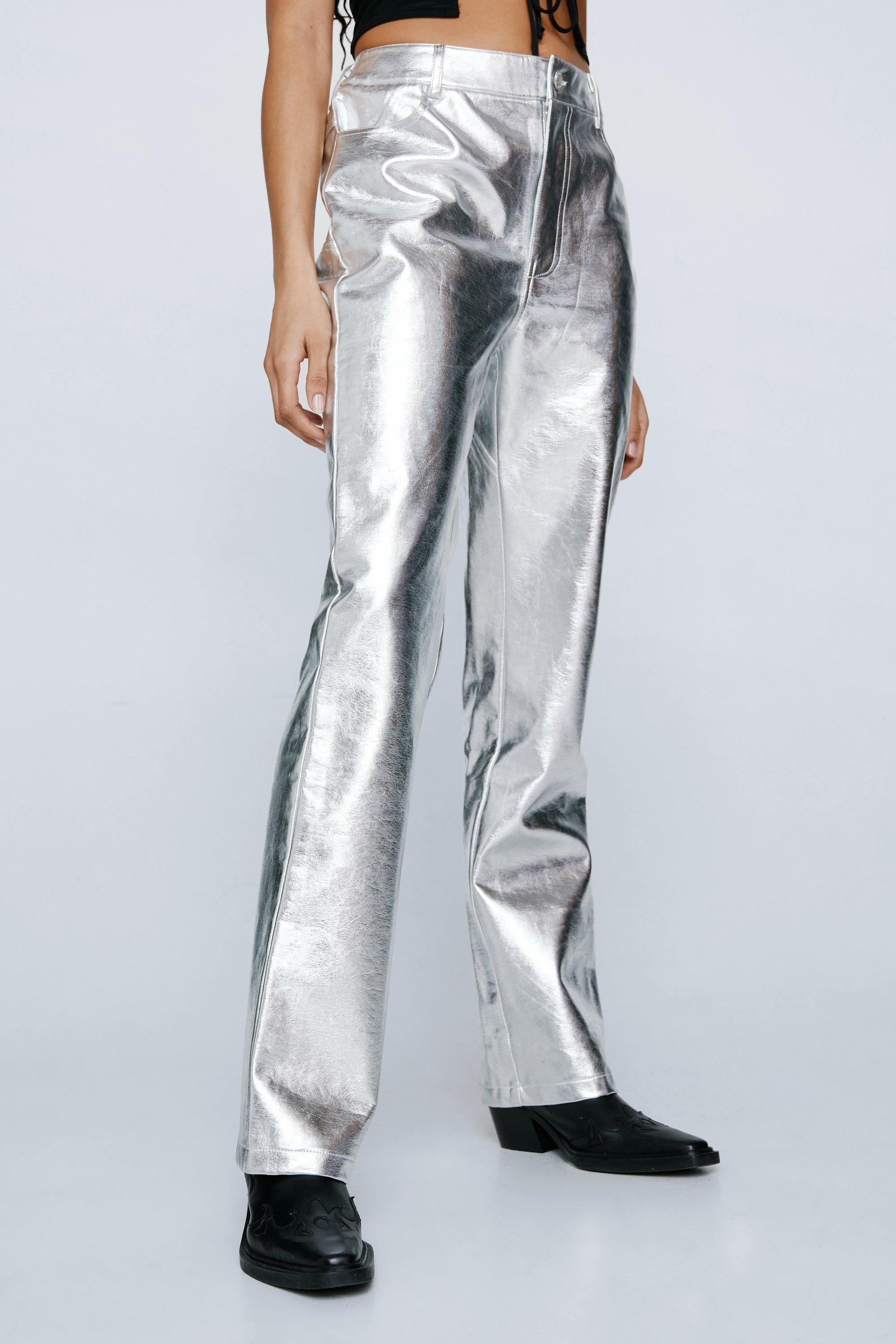 Metallic leather-effect trousers - Woman