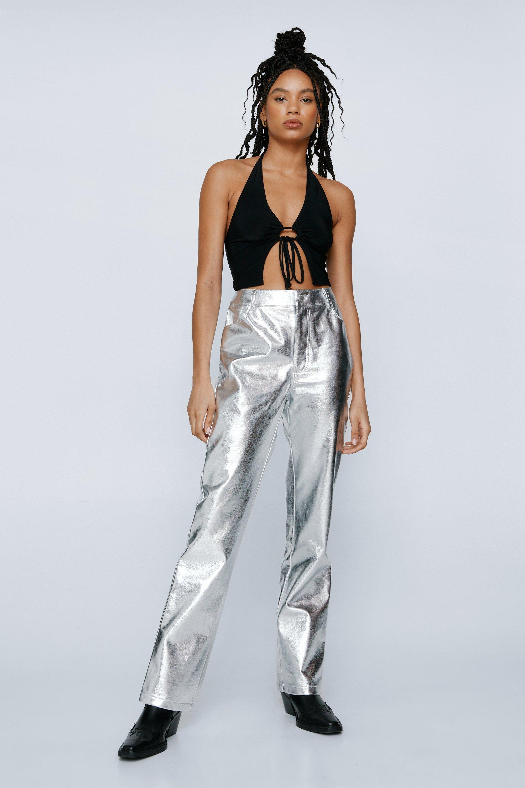 METALLIC FAUX LEATHER TROUSERS