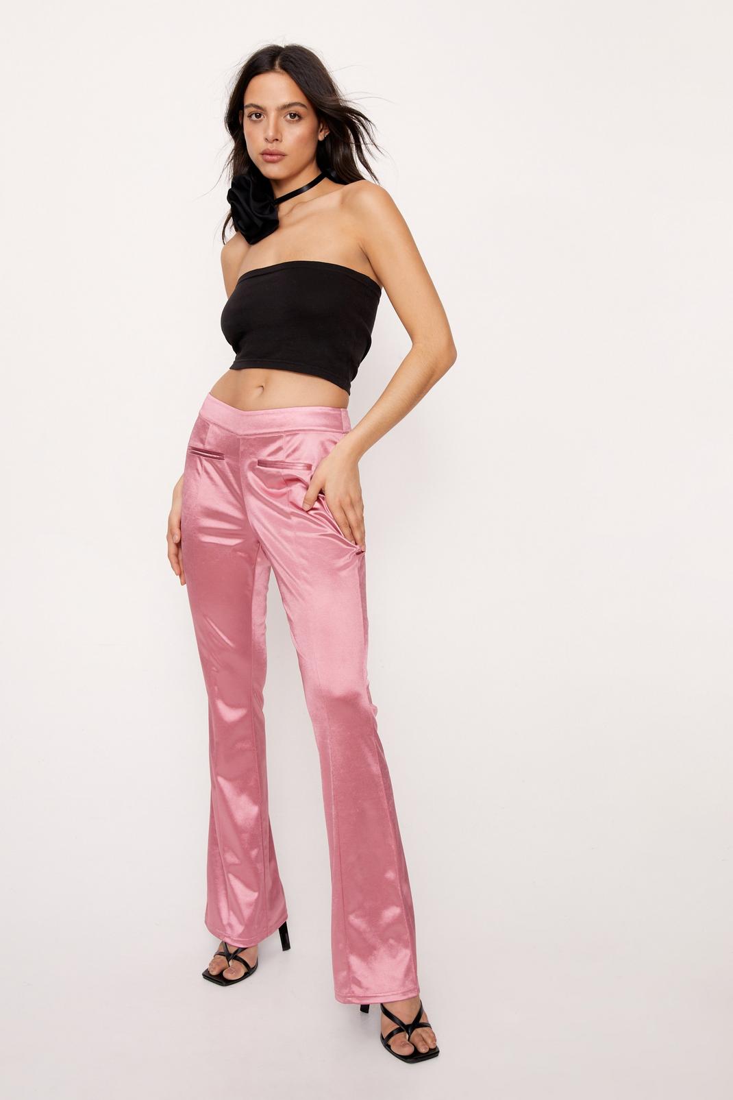 Pink V Shaped Waist Flared Disco Trousers image number 1