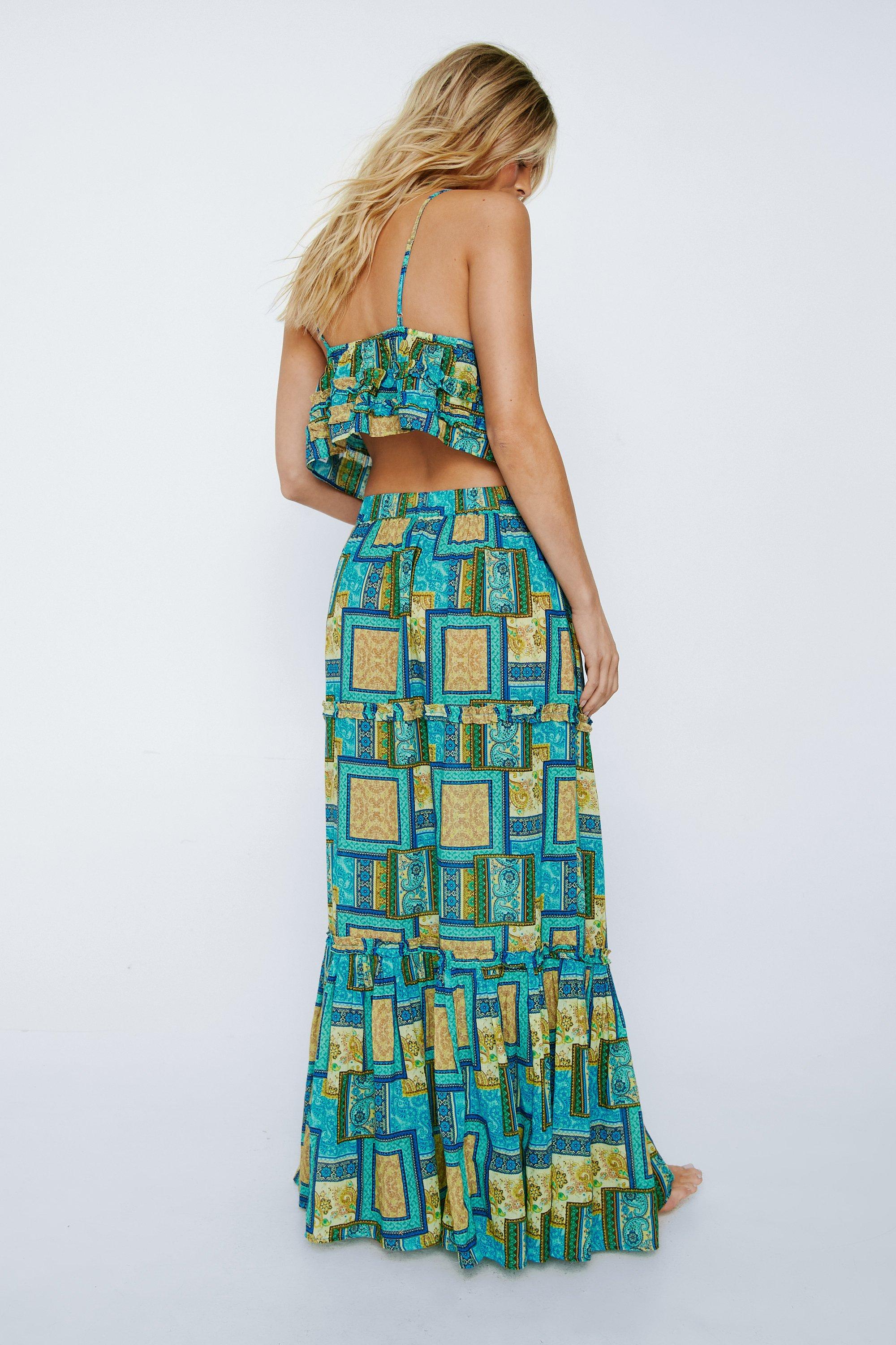 【THE MOZZ】Most Whole Skirt Pleated Long Maxi Linen Skirt in Blue, High Waist Pleated