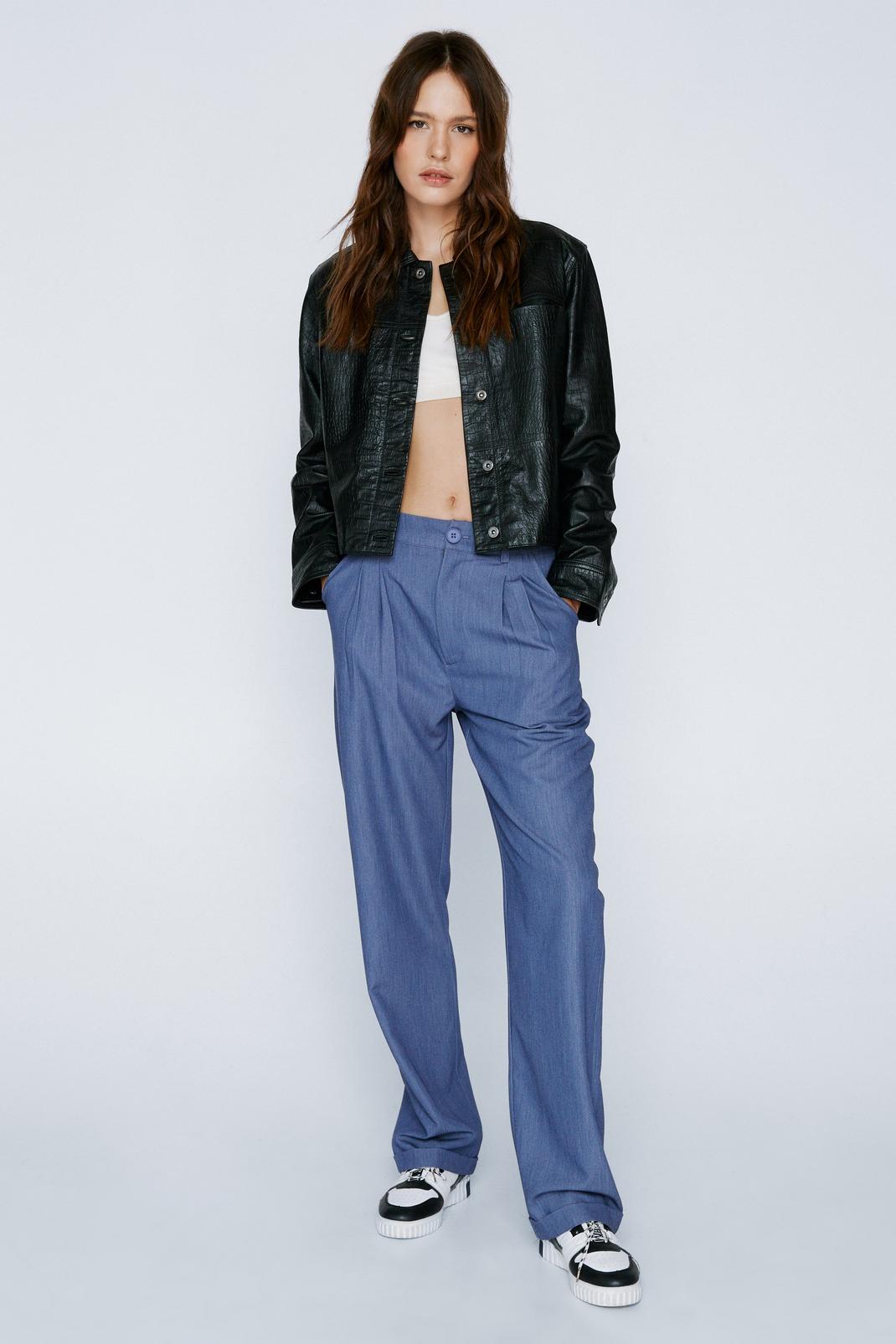 Denim-blue Tailored Turn Up Trousers image number 1