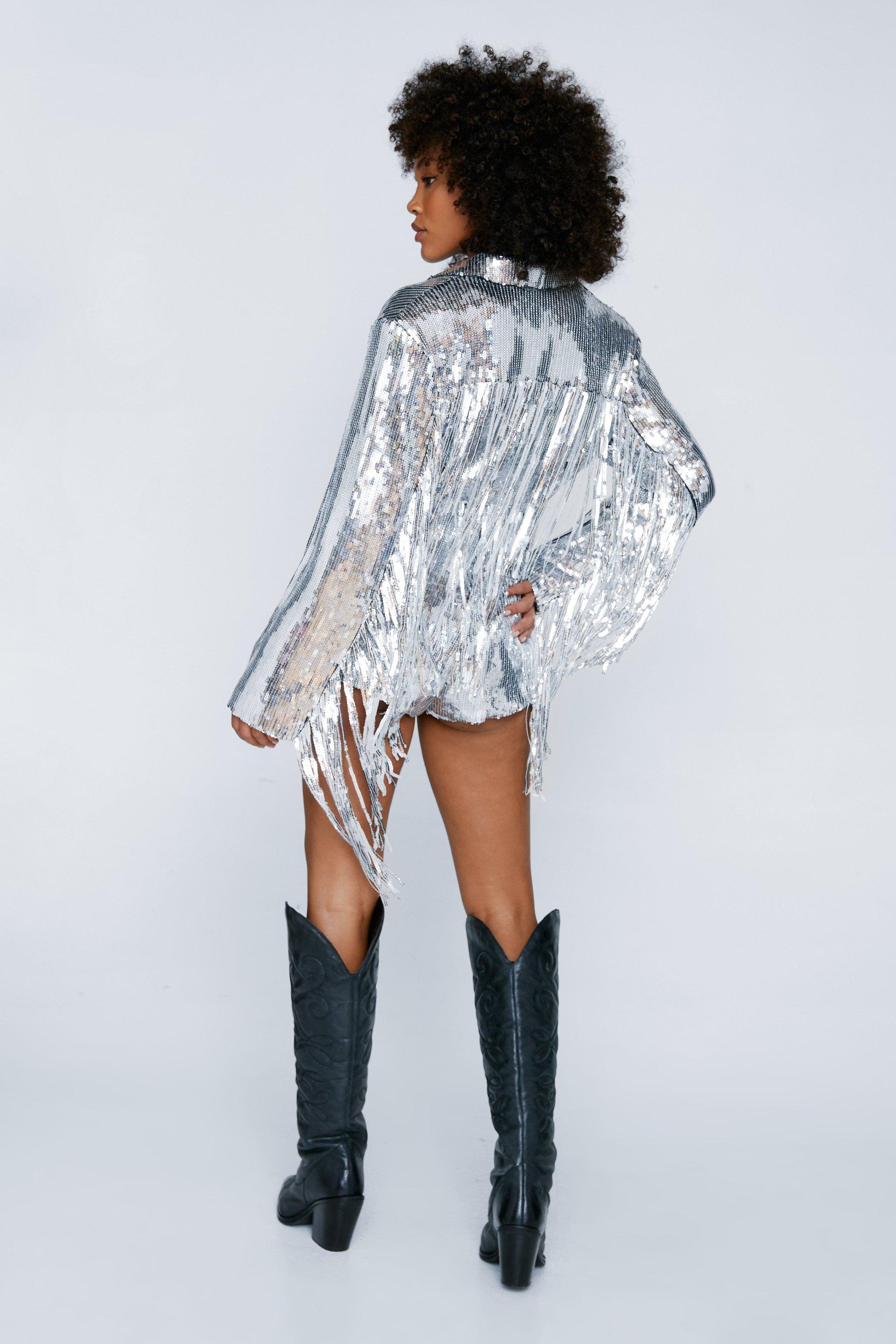 Fringe Trim Sequin Playsuit