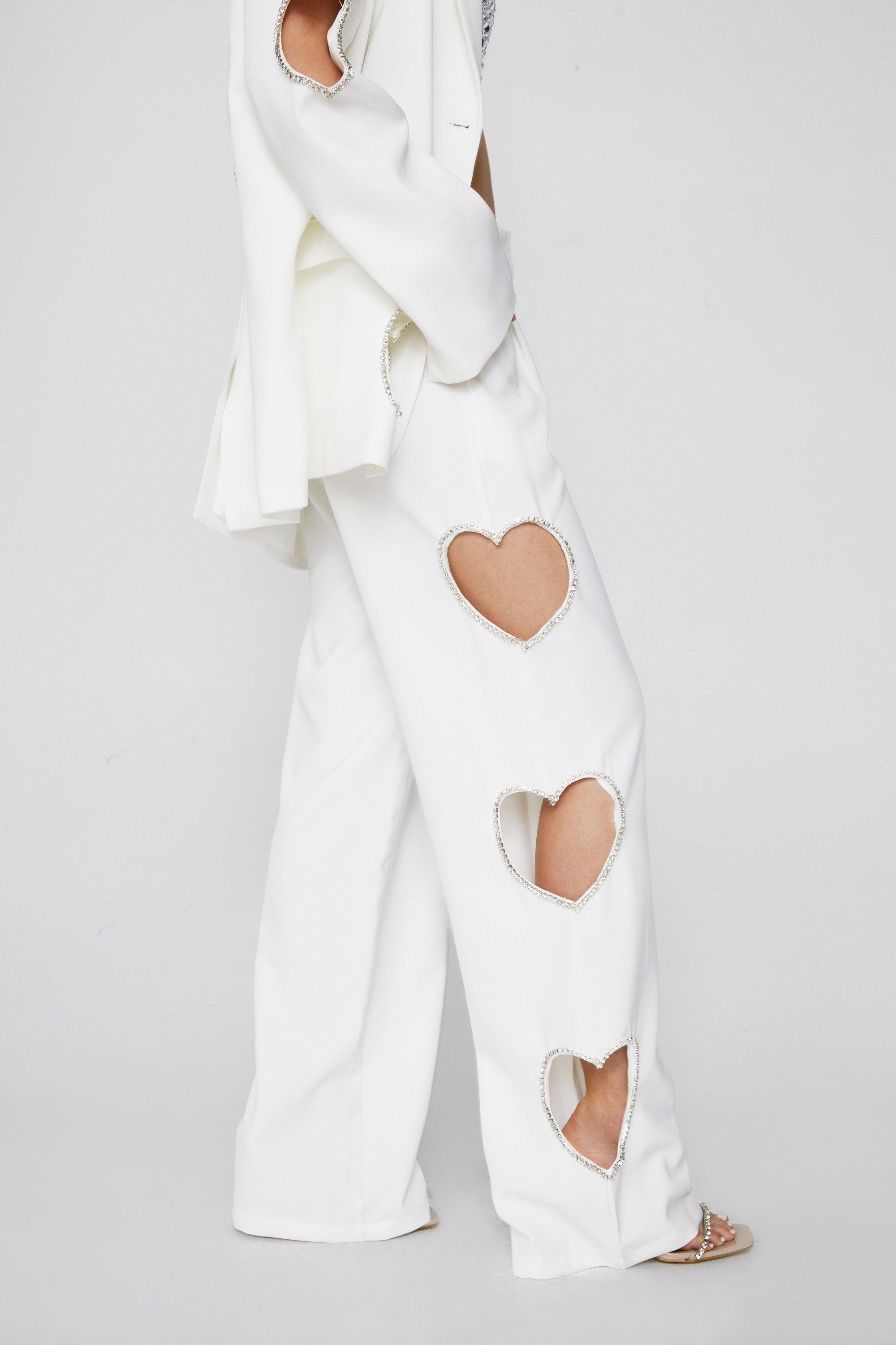 Heart cut out denim hot sale pants