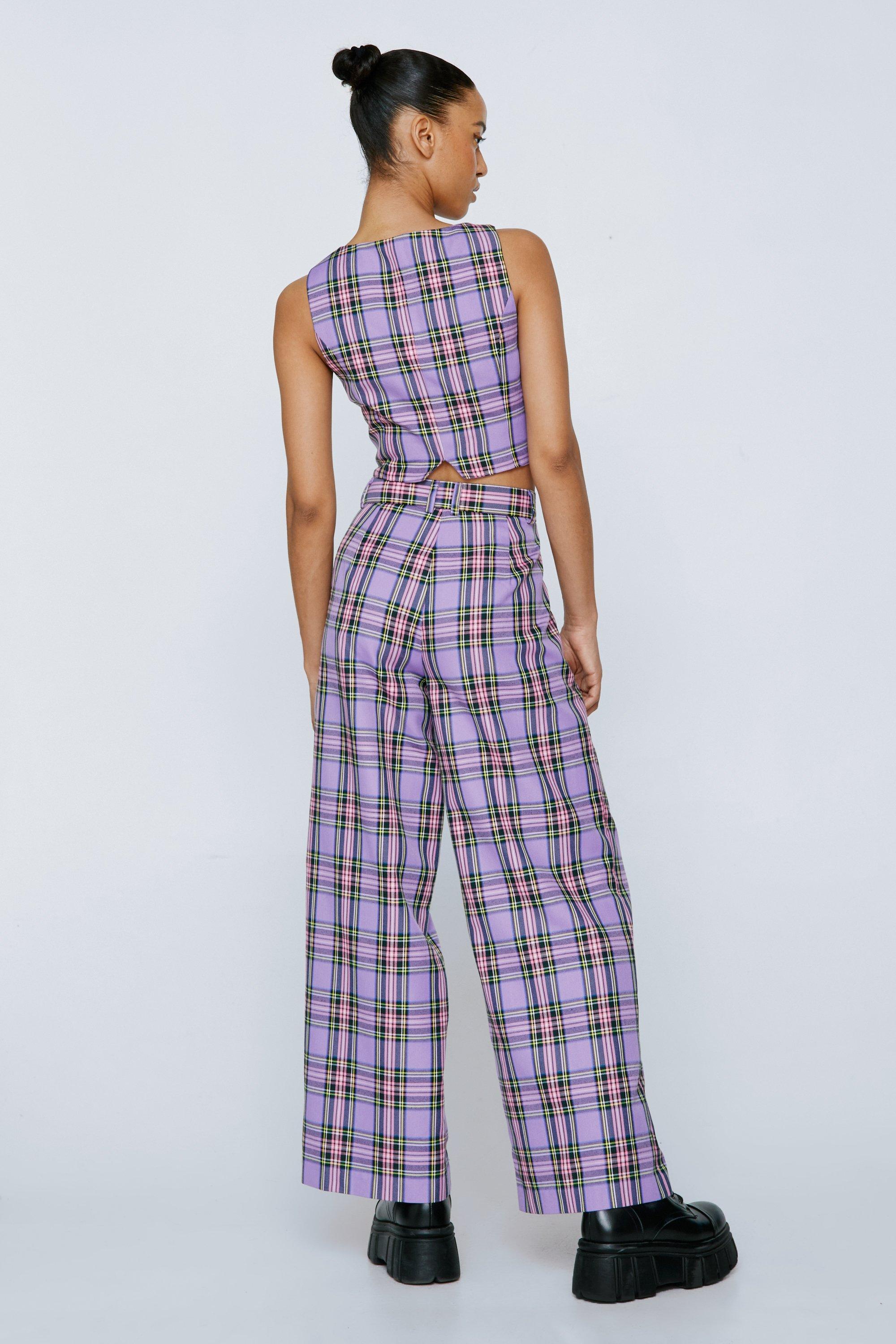 Etched Plaid Wide-leg Pant Style F221329