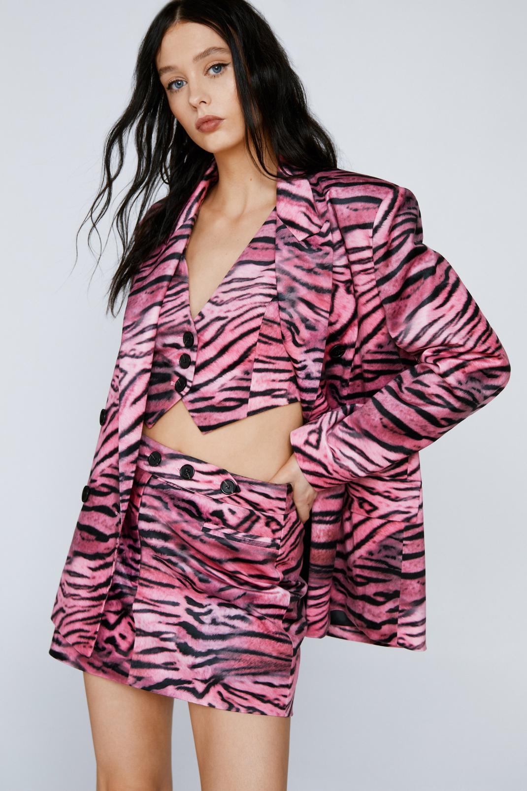 Pink Premium Velvet Abstract Zebra Tailored Tank Top image number 1