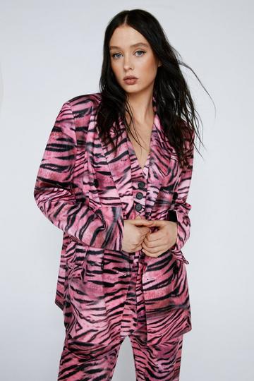 Pink Premium Velvet Abstract Zebra Blazer