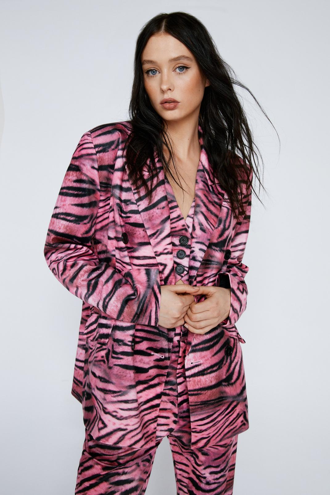 Pink Premium Velvet Zebra Blazer image number 1