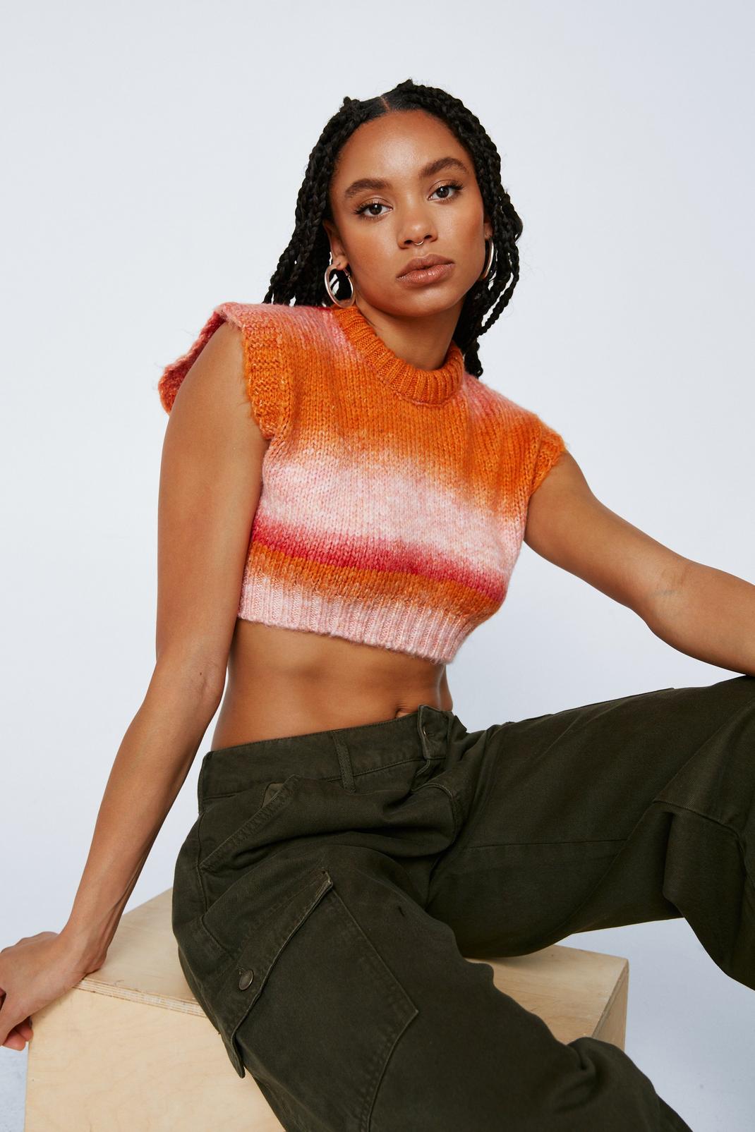 Orange Ombre Cropped Sweater Tank Top image number 1