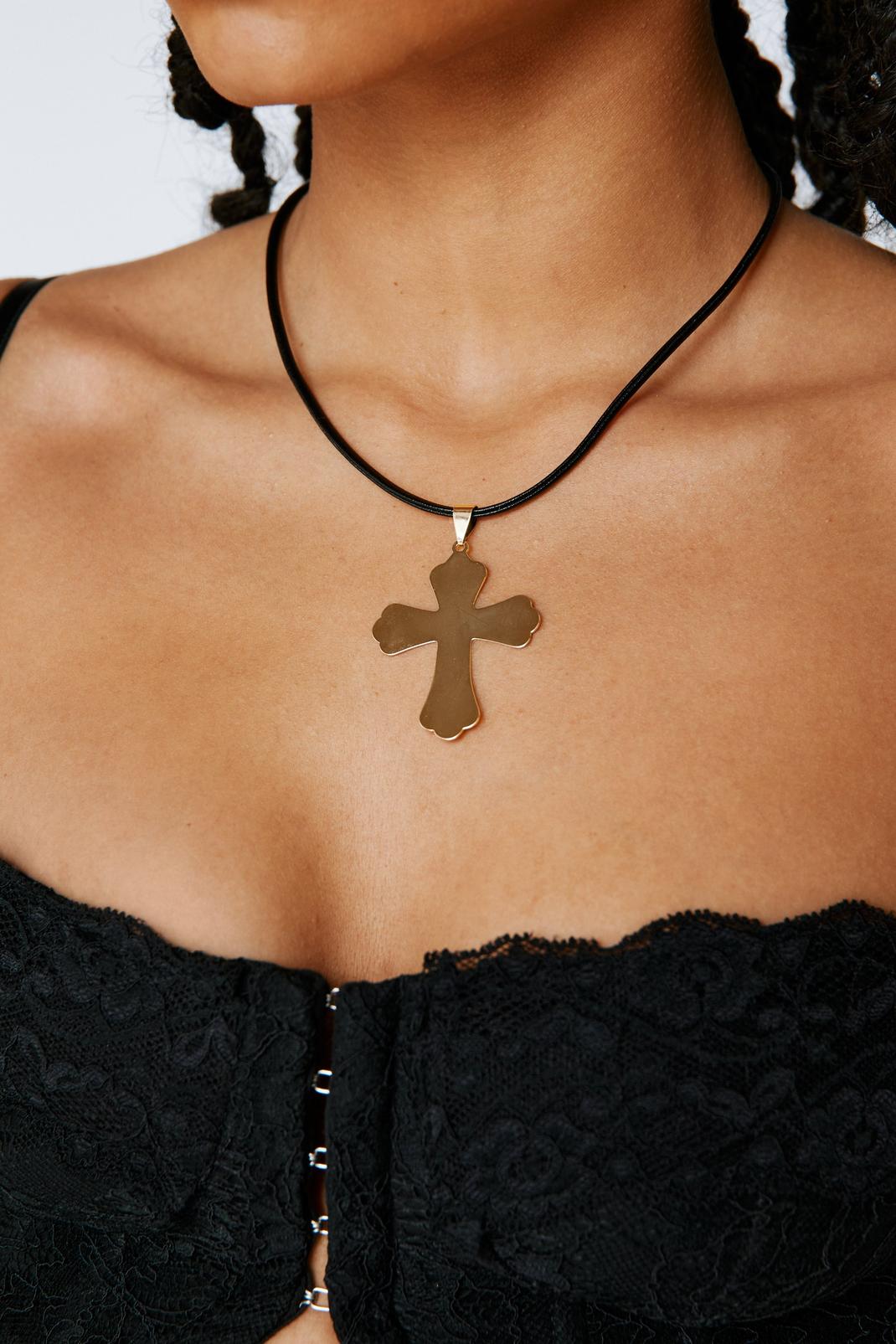 Gold Cross Detail Rope Necklace  image number 1