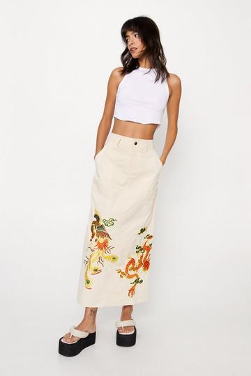 Embroidered Twill Maxi Skirt sand