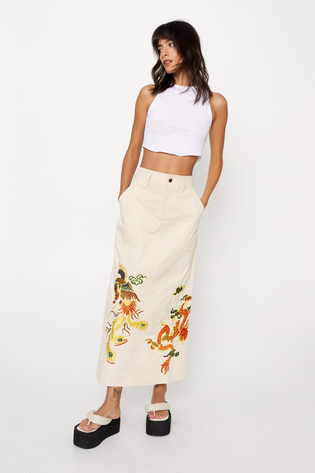 Sand Embroidered Twill Maxi Skirt  image number 1
