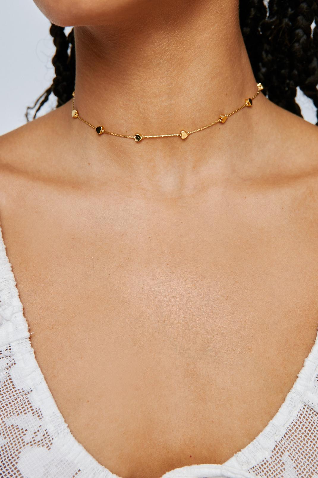 Gold Plated Heart Choker Necklace image number 1