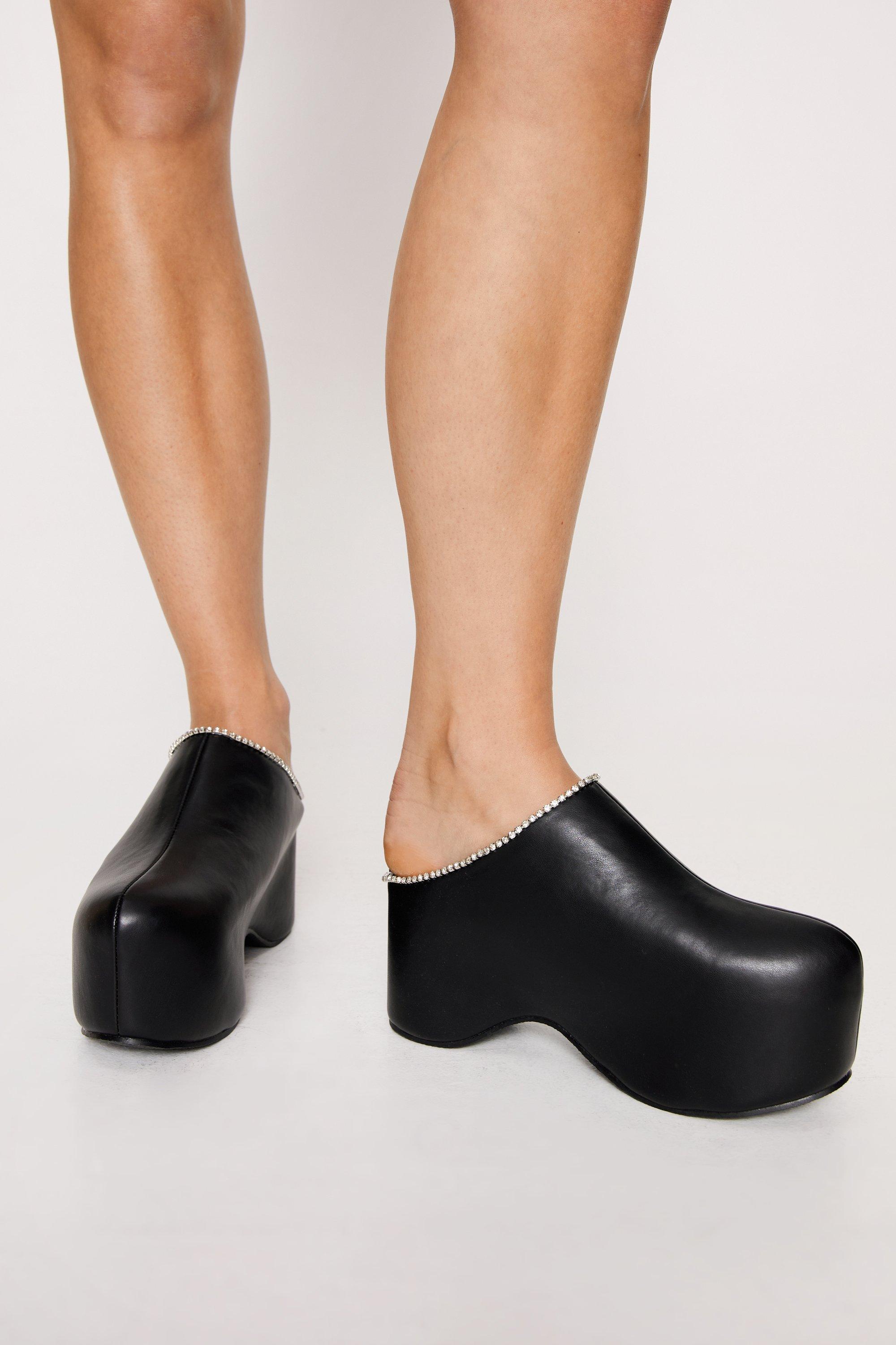 Leather platform clogs