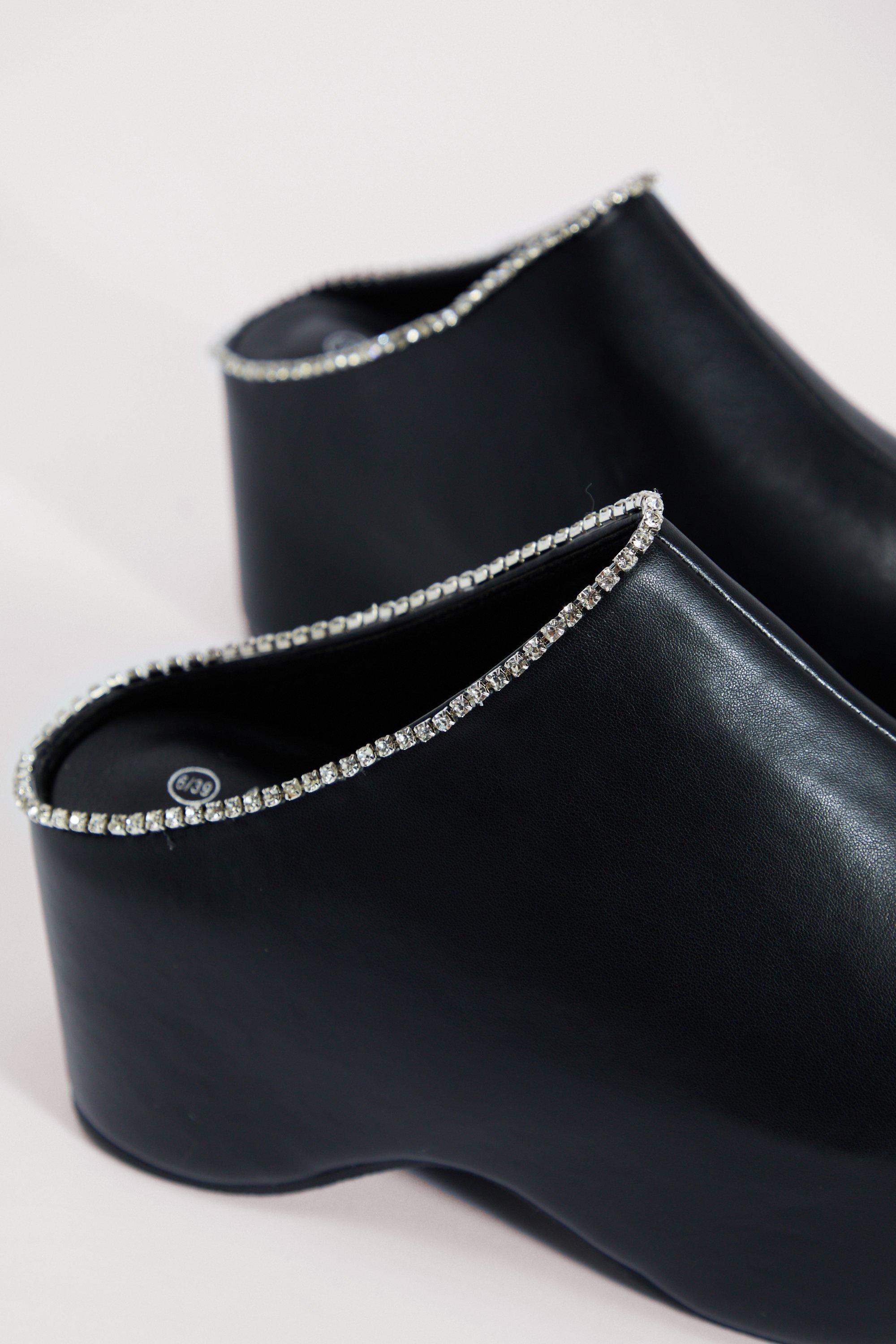 Faux Leather Chunky Platform Embellished Clogs | Nasty Gal