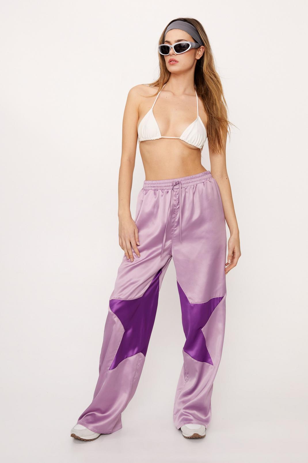 Purple Star Detail Satin Wide Leg Trousers image number 1