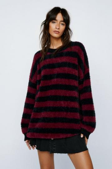 Stripe Oversized Knitted Jumper burgundy