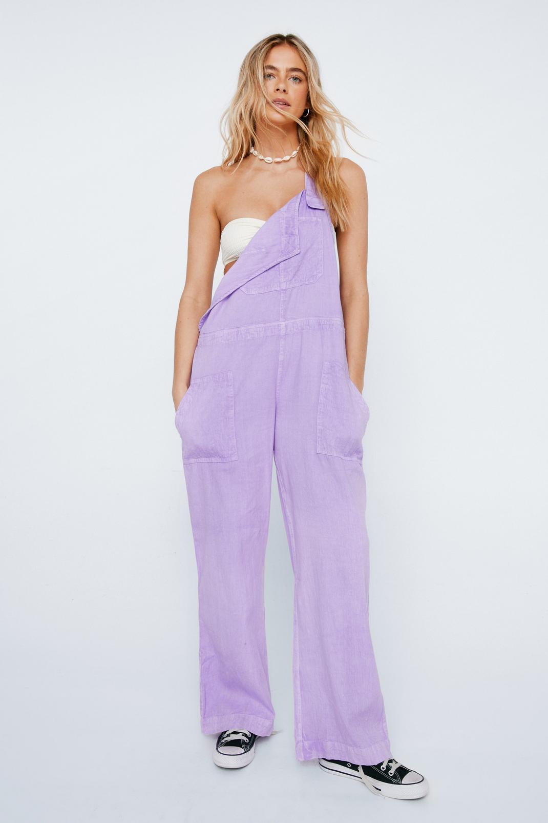 Lilac Twill Loose Fit Dungarees image number 1