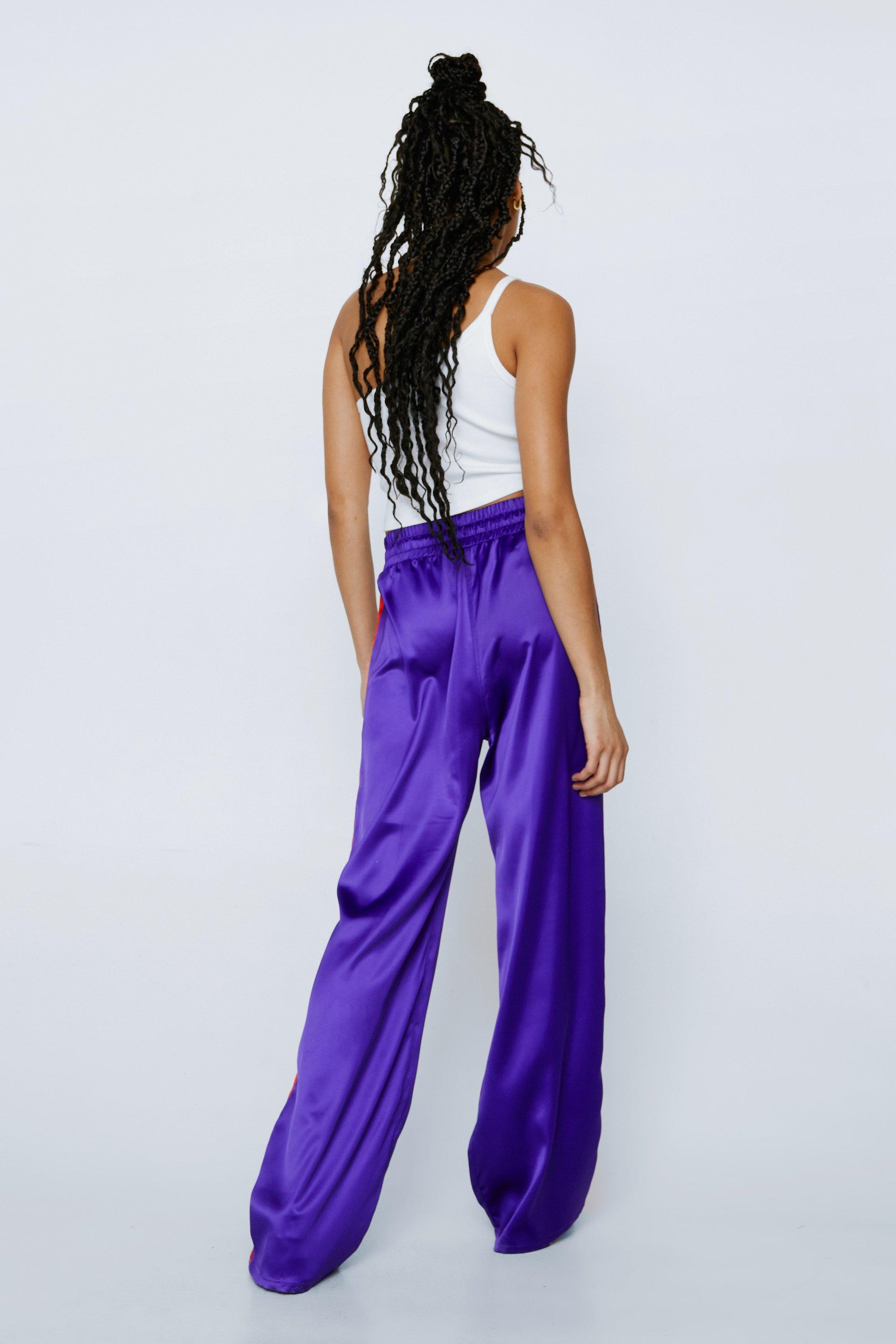 Purple satin hot sale trousers