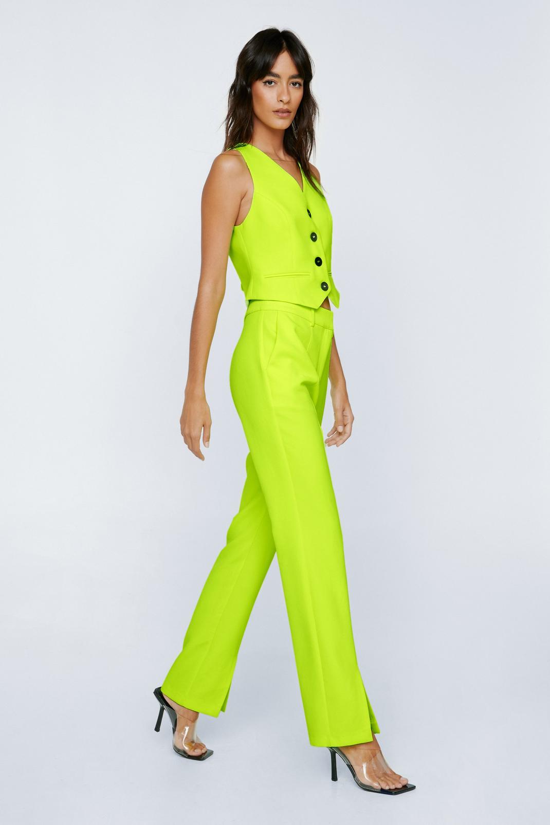 Lime Premium Tailored Straight Leg Split Front Pants image number 1