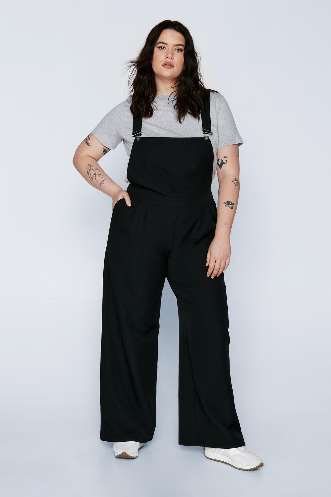Black Plus Size Premium Tailored Overalls Jumpsuit image number 1