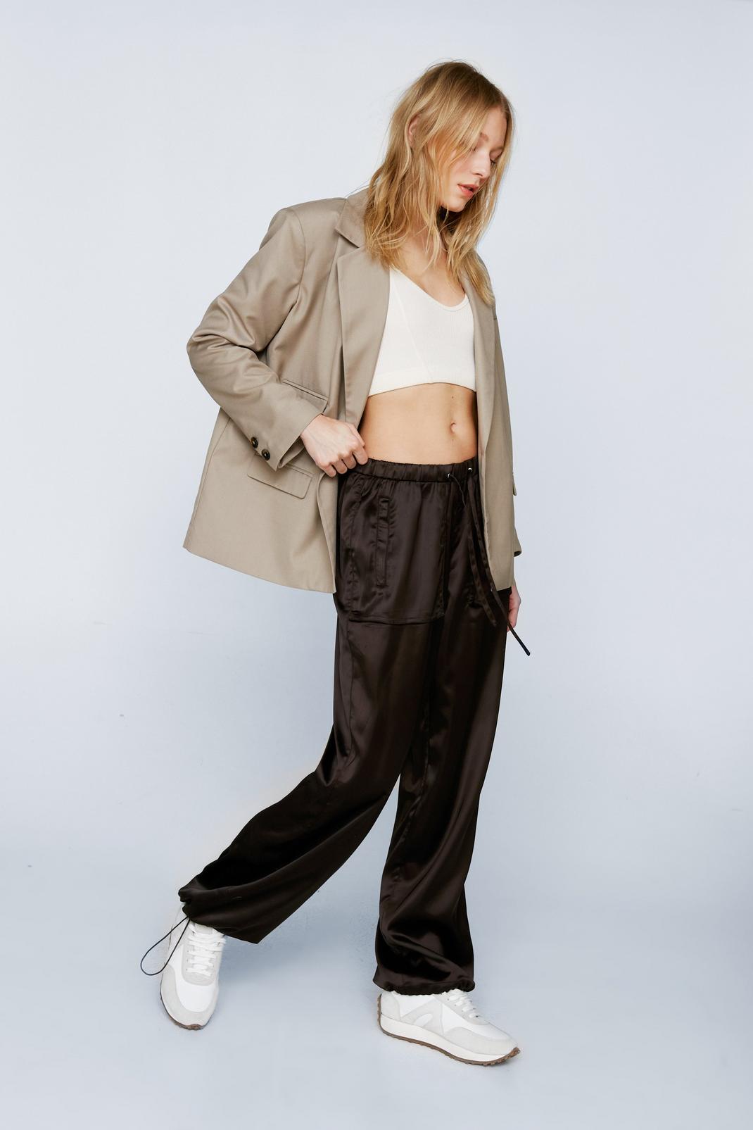 Chocolate Satin Pleat Detail Cargo Pants image number 1