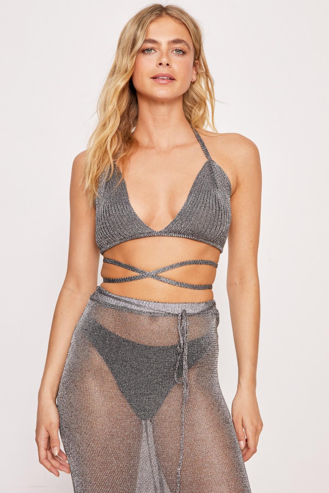 Silver Metallic Knitted Flossed Bralette image number 1