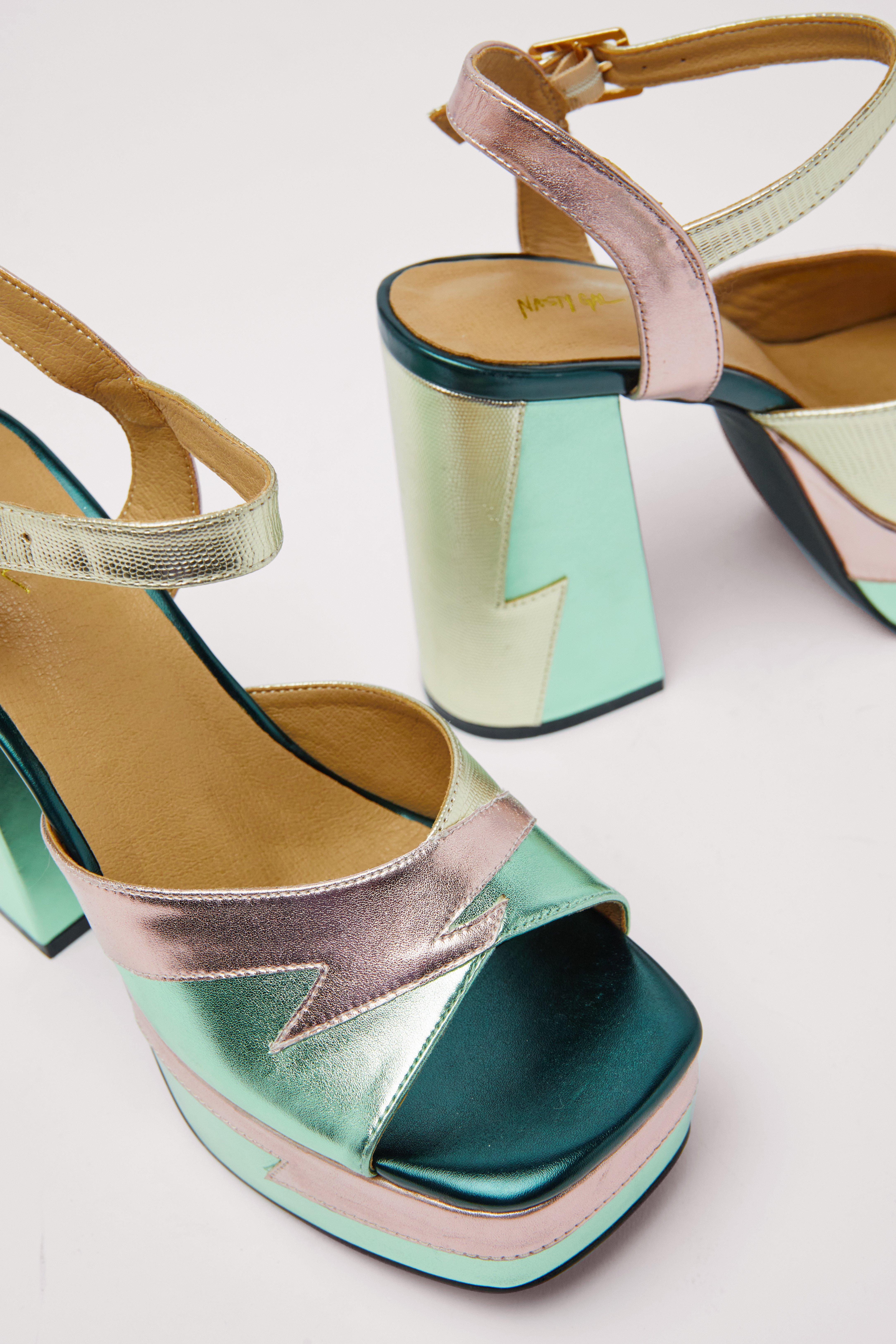 Multicolor Metallic Chunky Platform Heels Nasty Gal