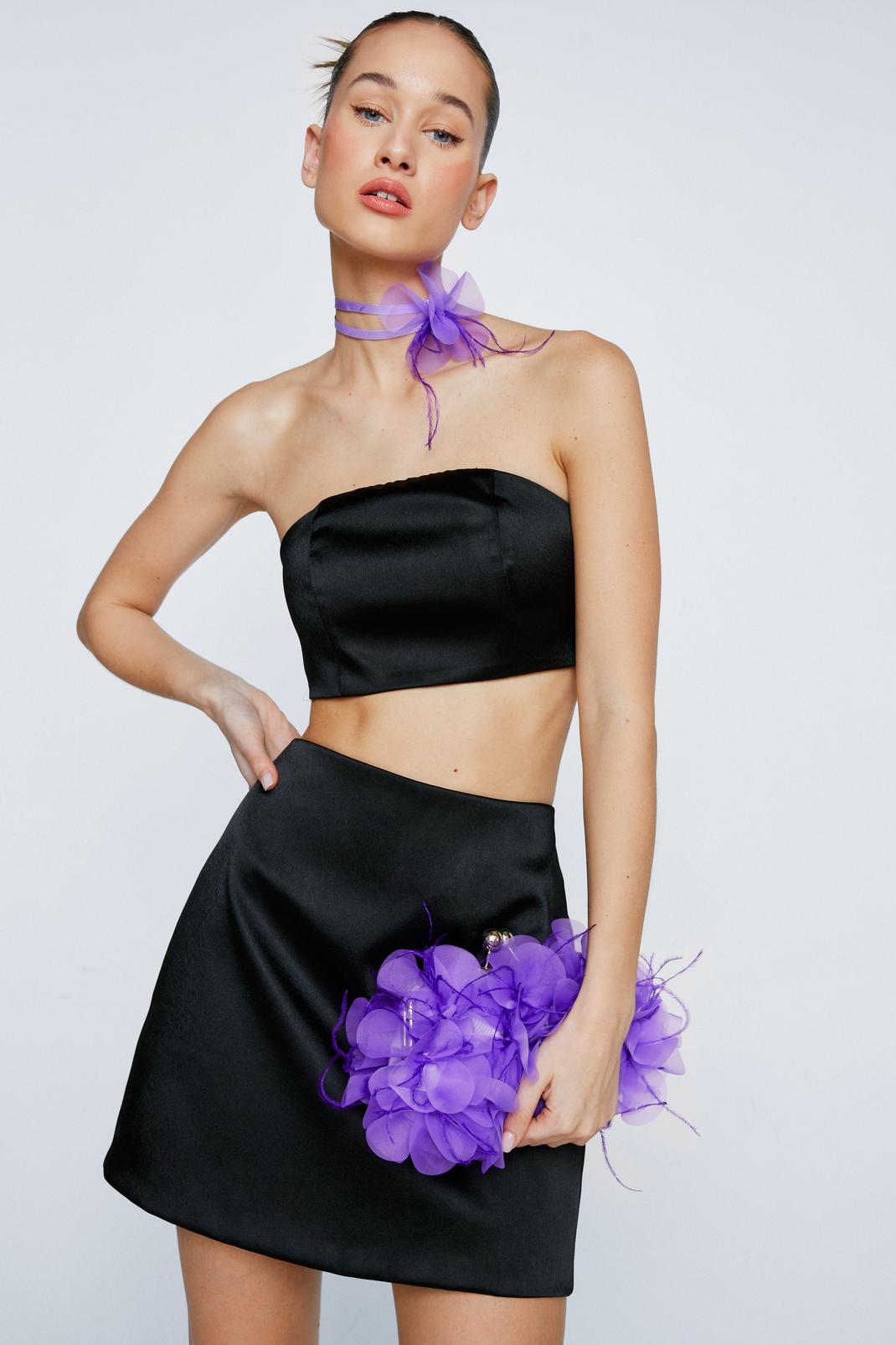 Purple Flower & Feather Bag And Necklace 2 Piece Set image number 1